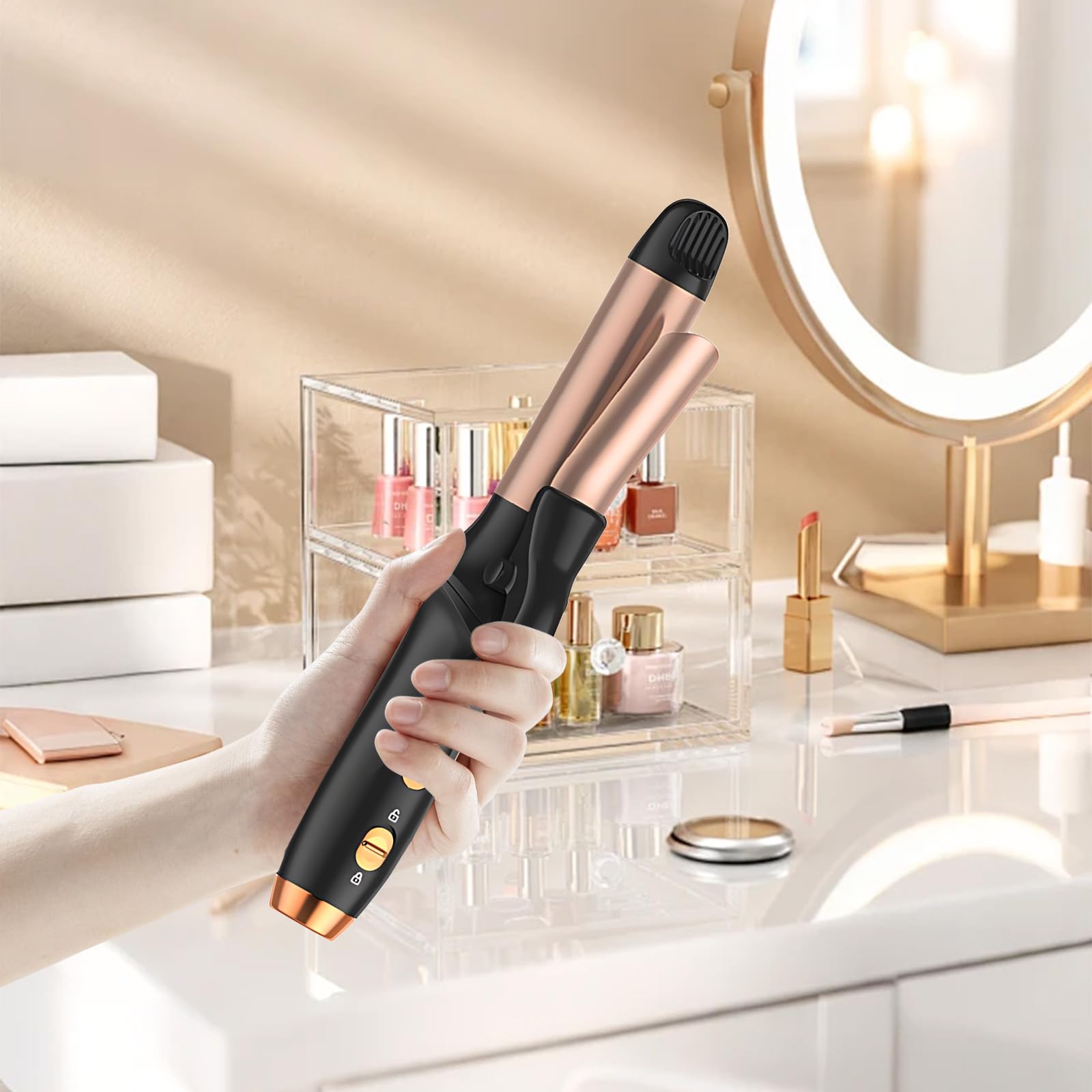 Rizador de pelo inalámbrico de 25 mm para ondas y rizos naturales, varita rizadora inalámbrica de cerámica con 3 velocidades de temperatura, mini rizadores de viaje de 4000 mAh con bolsa de