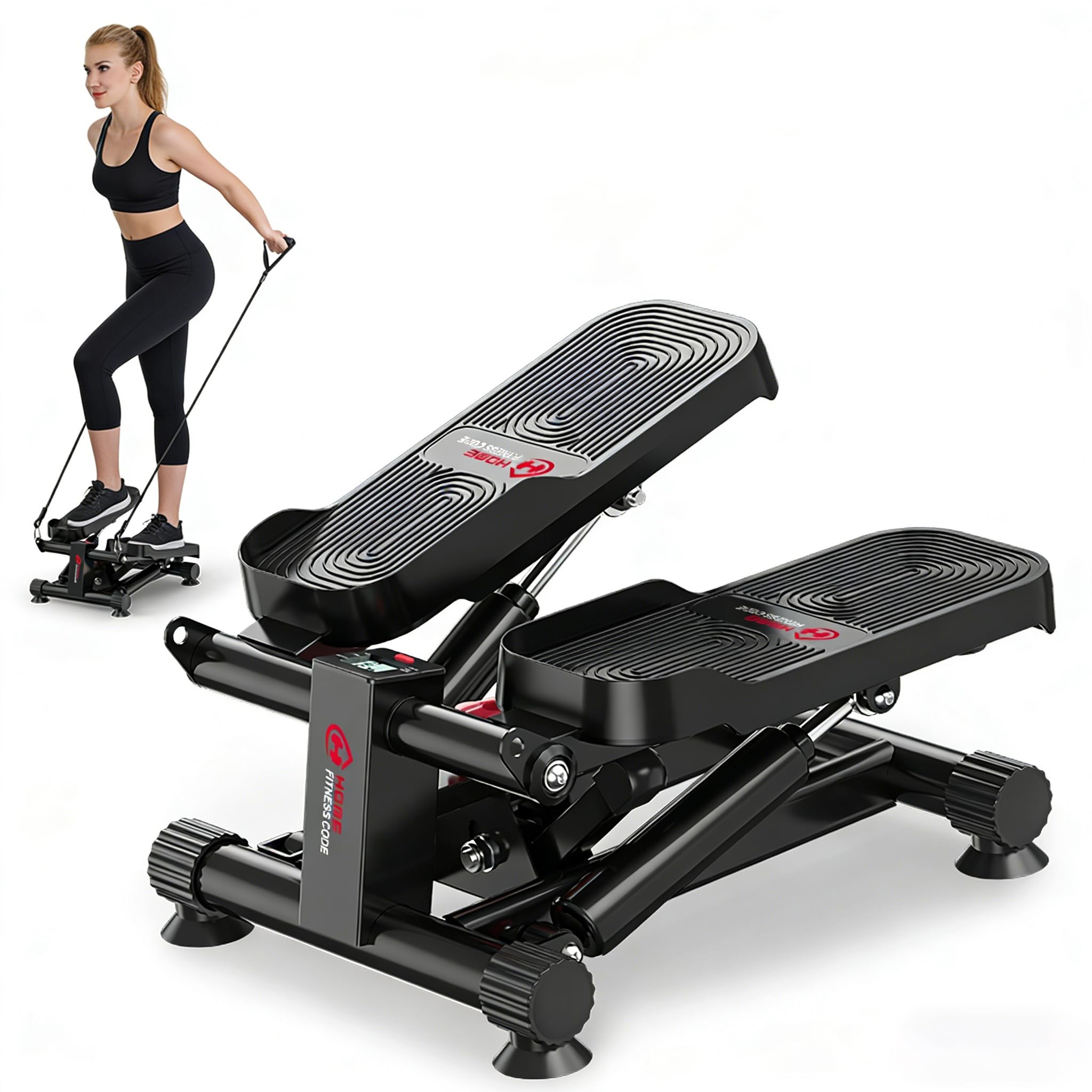 Mini stepper idraulico con fasce di resistenza – Portata fino a 140 kg, silenziosa macchina step con funzionamento e intensità regolabile per tutto il corpo
