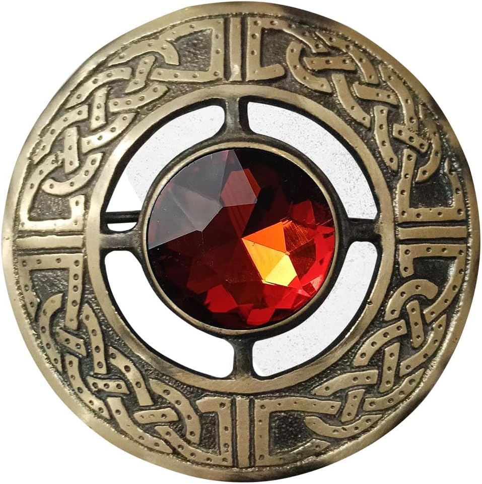 AAR Men's Kilt Brooch Pin Stones Scottish Fly Plaid Celtic Antique Plated Norse Vintage Jewelry