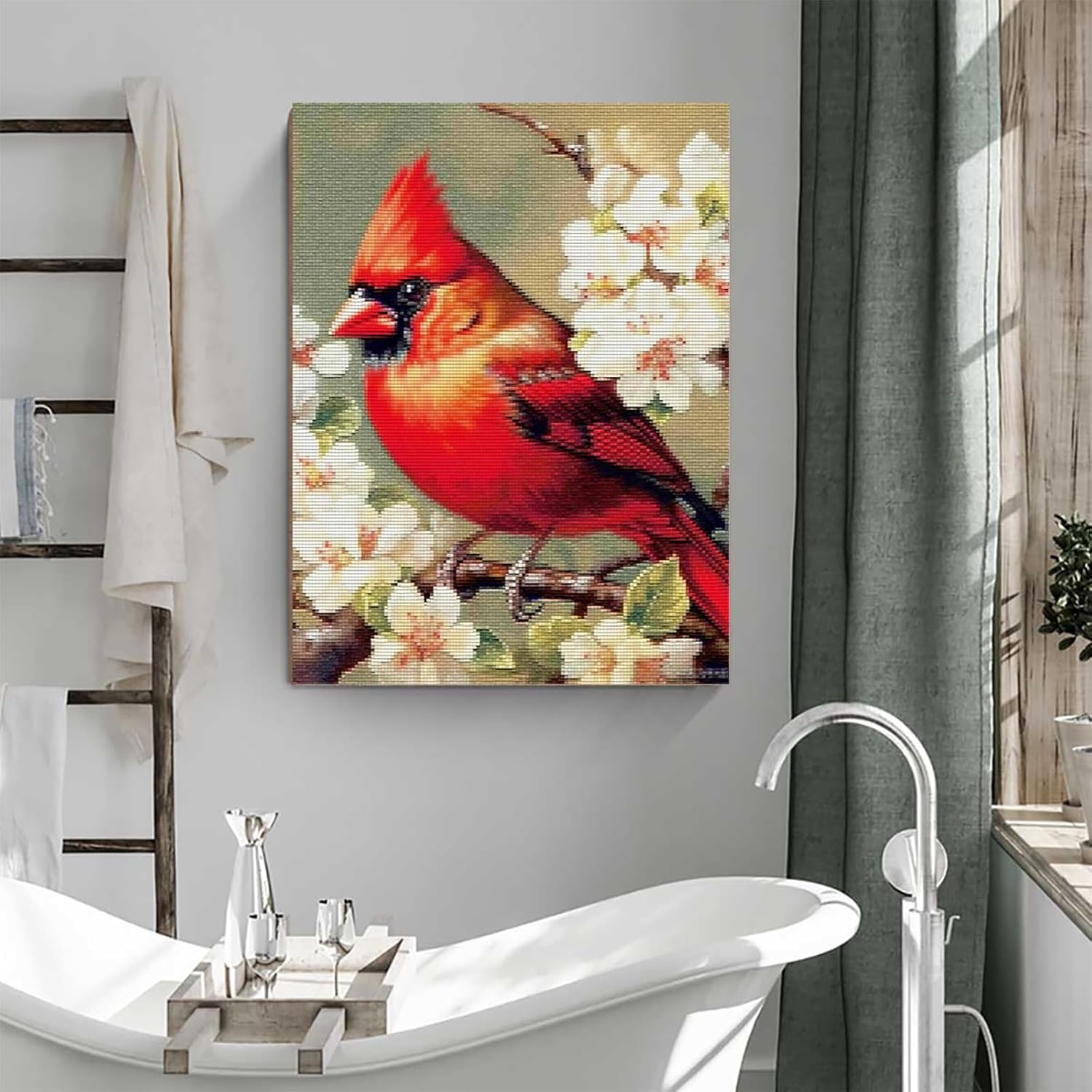 Red Flower Cardinal Bird 11CT Counted Cross Stitch Kits for Beginners Color Printed Stamped Cross-Stitch Supplies Needlework Printed Embroidery Kits DIY Kits Needlepoint Starter Kits, 12x16 inch image 3
