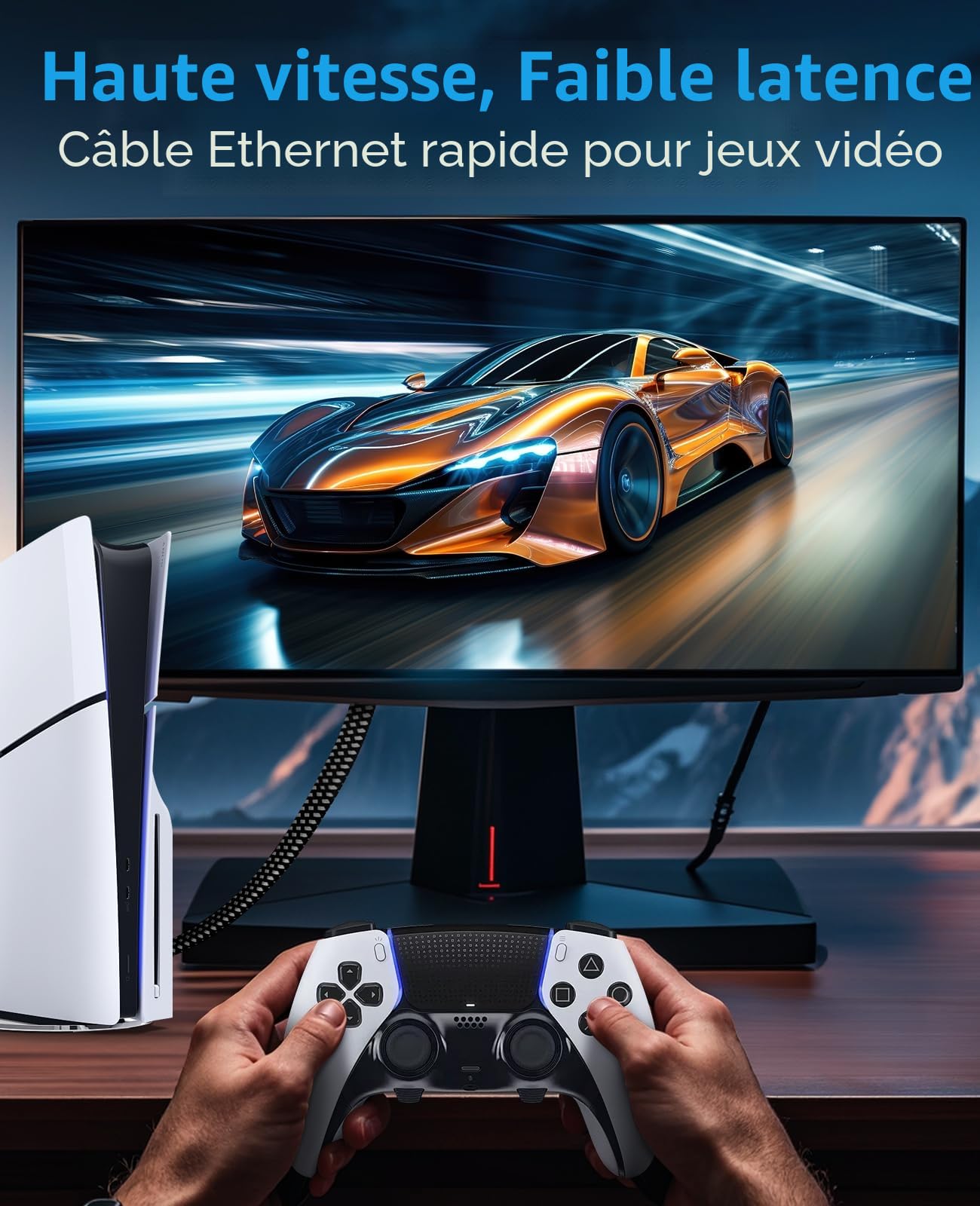 ARISKEEN Cat 8 Câble Ethernet 10M, Cat8 Tressé Plat Haut Débit 40Gbps 2000Mhz/s Gigabit Rj45 STP Câble Blindé Réseau Lan