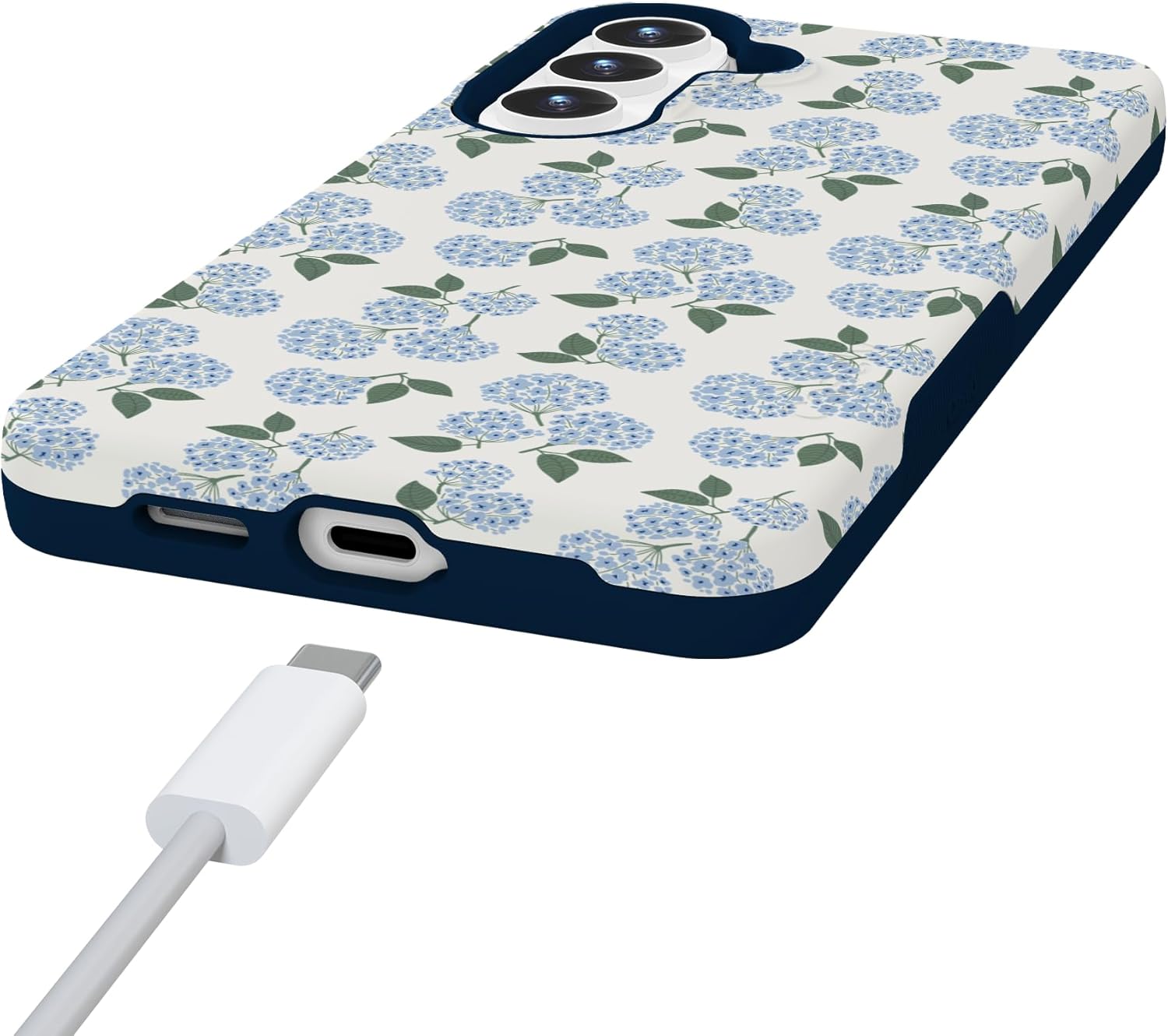 Casely Galaxy S25 Plus Case | Nantucket Cottage | Blue Hydrangea | Bold Protective Design | Compatible with MagSafe