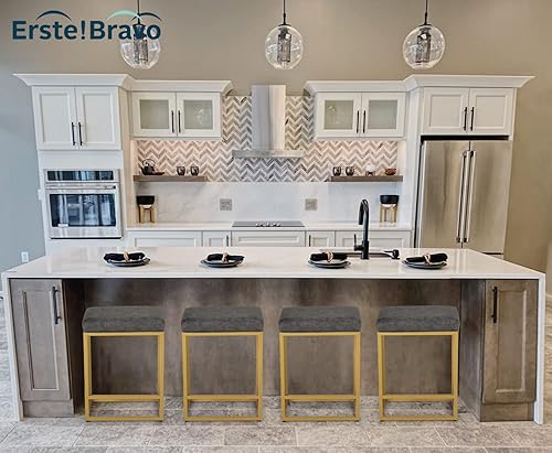 Miniatura 22 de Juego de 4 taburetes de bar marrones para encimera de cocina, taburetes de bar modernos sin espalda de 24 pulgadas, taburetes de bar industriales