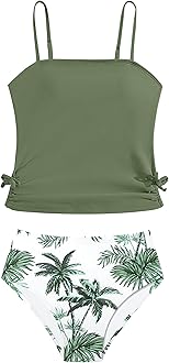 Girls Tankini Swimsuits Two Piece Bathing Suit Drawstring Swimwear Set for Girls 7-18 Years