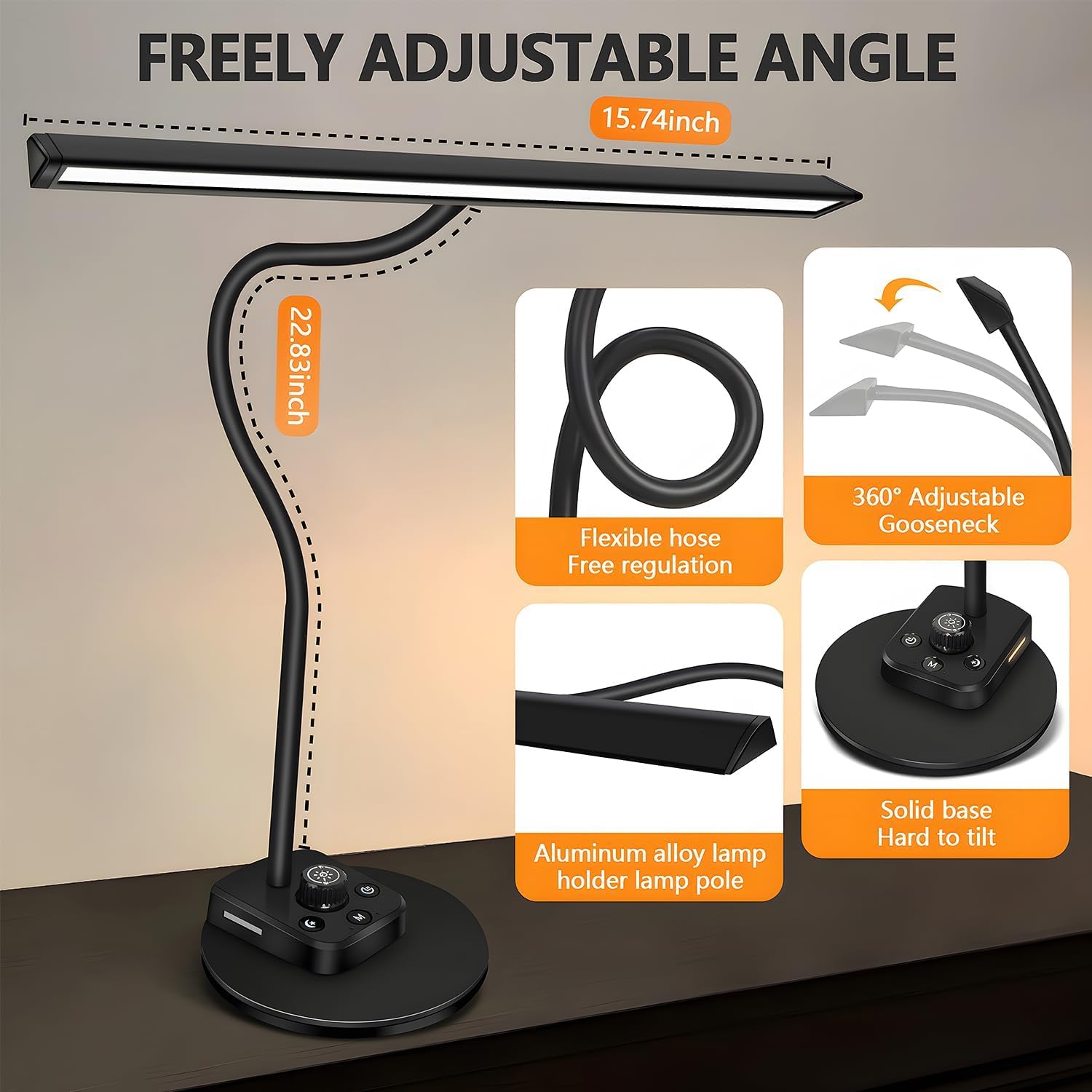 Lampada LED dimmerabile per pianoforte con porta di ricarica USB a collo d'oca regolabile e timer di spegnimento automatico per pianoforti a coda e verticali
