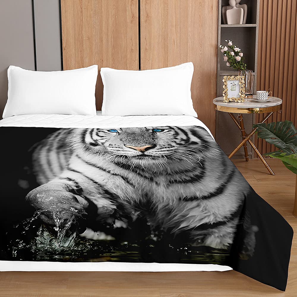 Trapuntino Copriletto Trapuntato con 3D Animale Stampa, Chickw11 Trapuntato Goffrato Trapunta Coperta Leggera per Matrimoniale Singolo (Tigre Bianca,230x280cm)