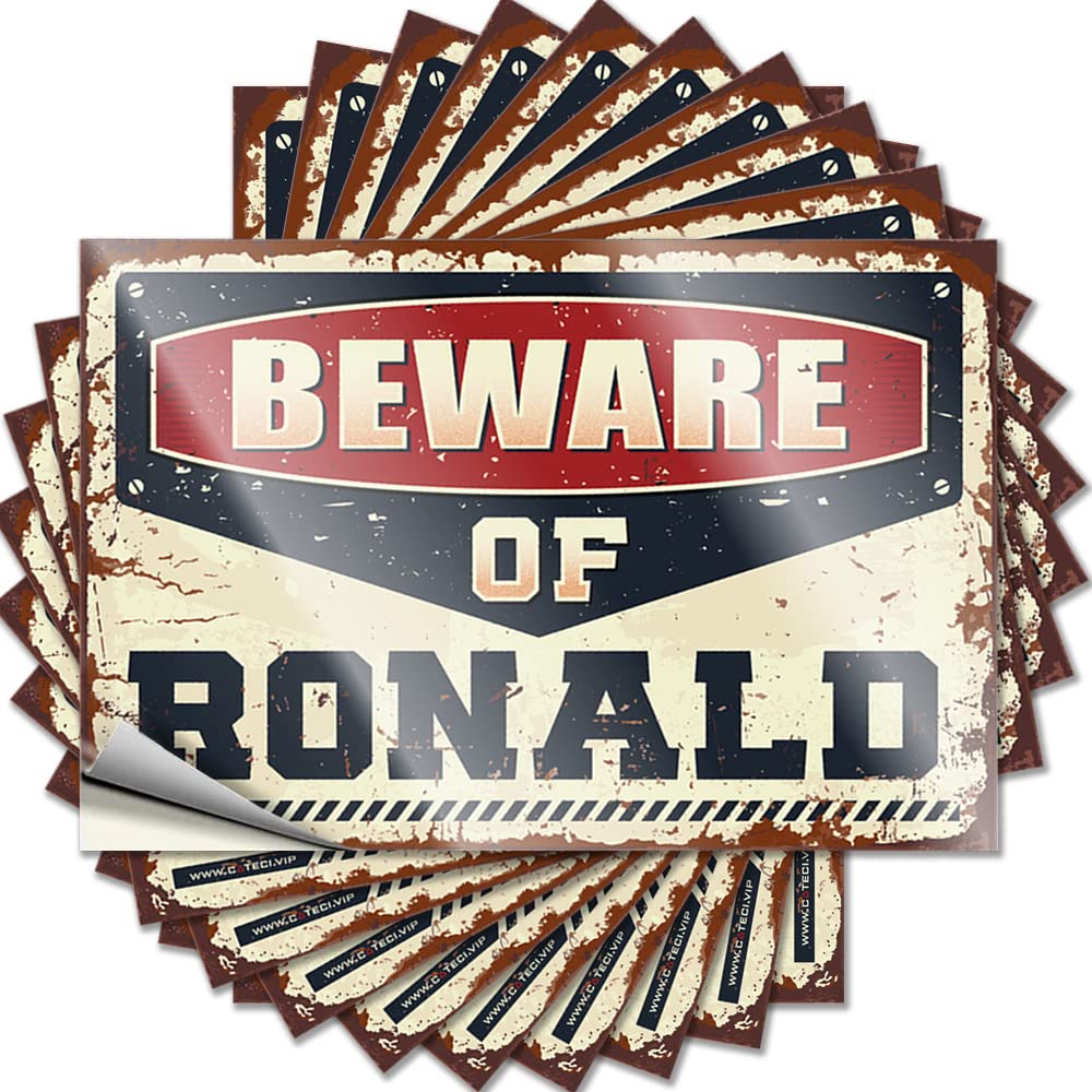 Tool Box Stickers Beware of Ronald Funny Sticker 10 Pcs Man Cave Funny Signs Prank Stickers(12X18CM)