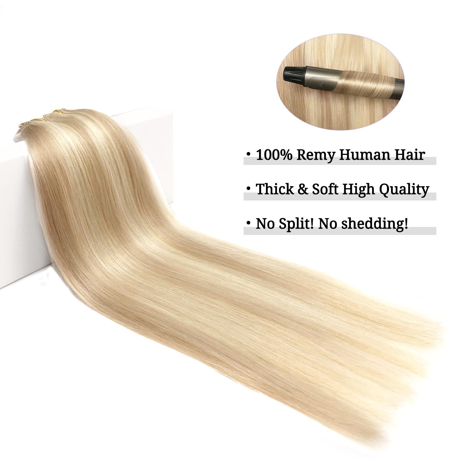 DOORES Extension Capelli Veri Clip, Biondo Sporco Illuminato Biondo Candido 35cm 14 Pollici 7 Pezzi 120g Naturali Capelli Extension con Clip Remy Extension Clip Capelli Veri Capelli Umani Extension