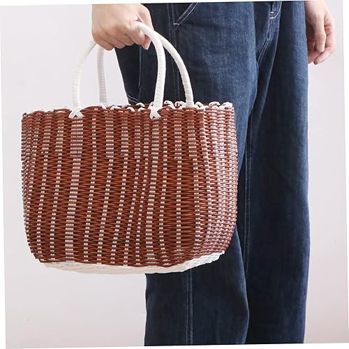 Miniatura 4 de Cabilock Cesta de la compra, cesta de plástico, cesta decorativa de flores, cesta de picnic ovalada, cesta de mercado, cesta de almacenamiento para