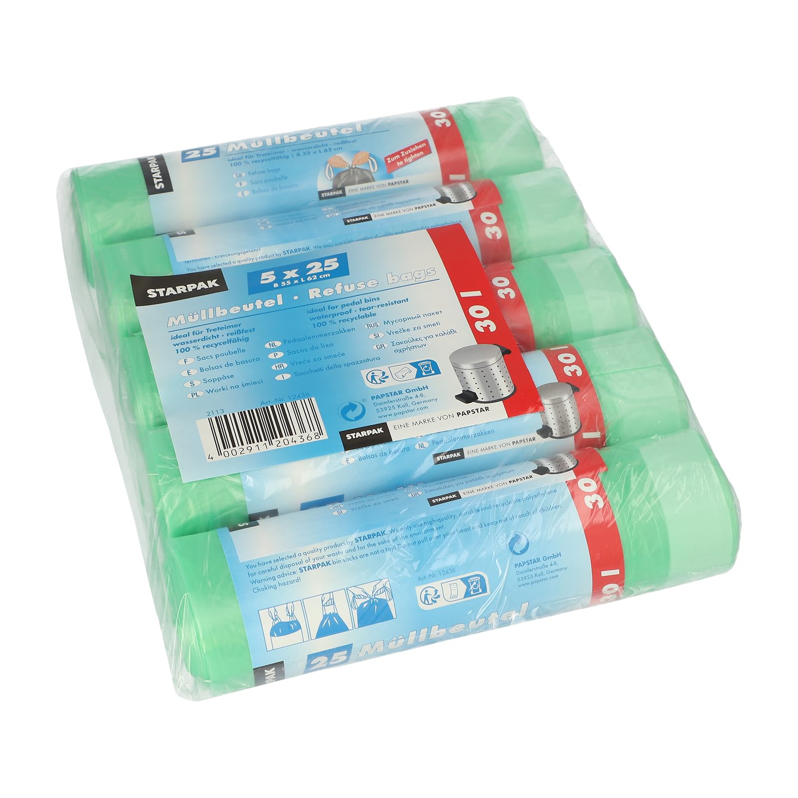 Pierrot - Rollo de 25 Bolsas de Basura con asa, Verde, 55 x 62 cm