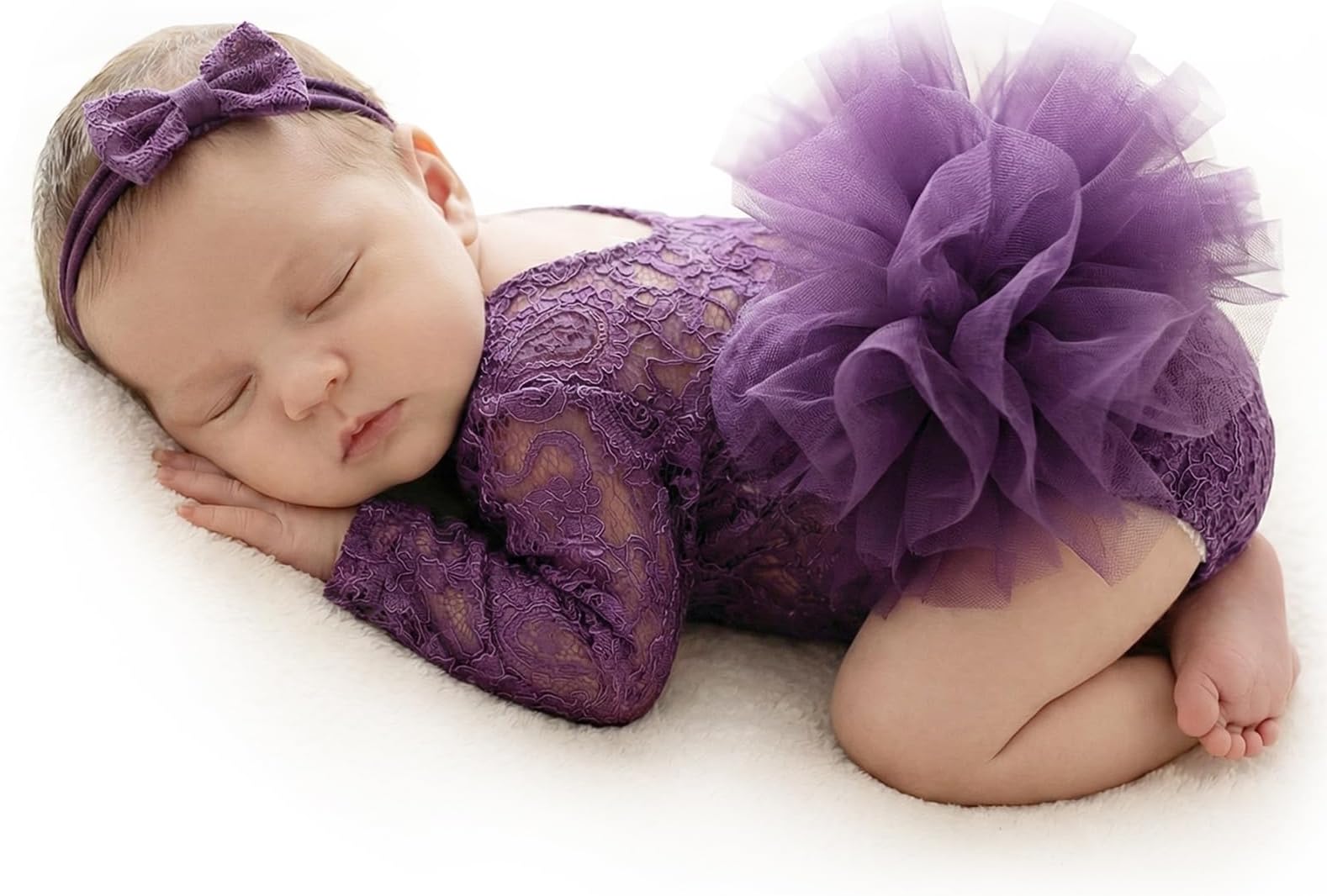 Newborn Photography Props Girl Lace Romper Outfit with Headband Infant Newborn Dress Photo Shoot Costume