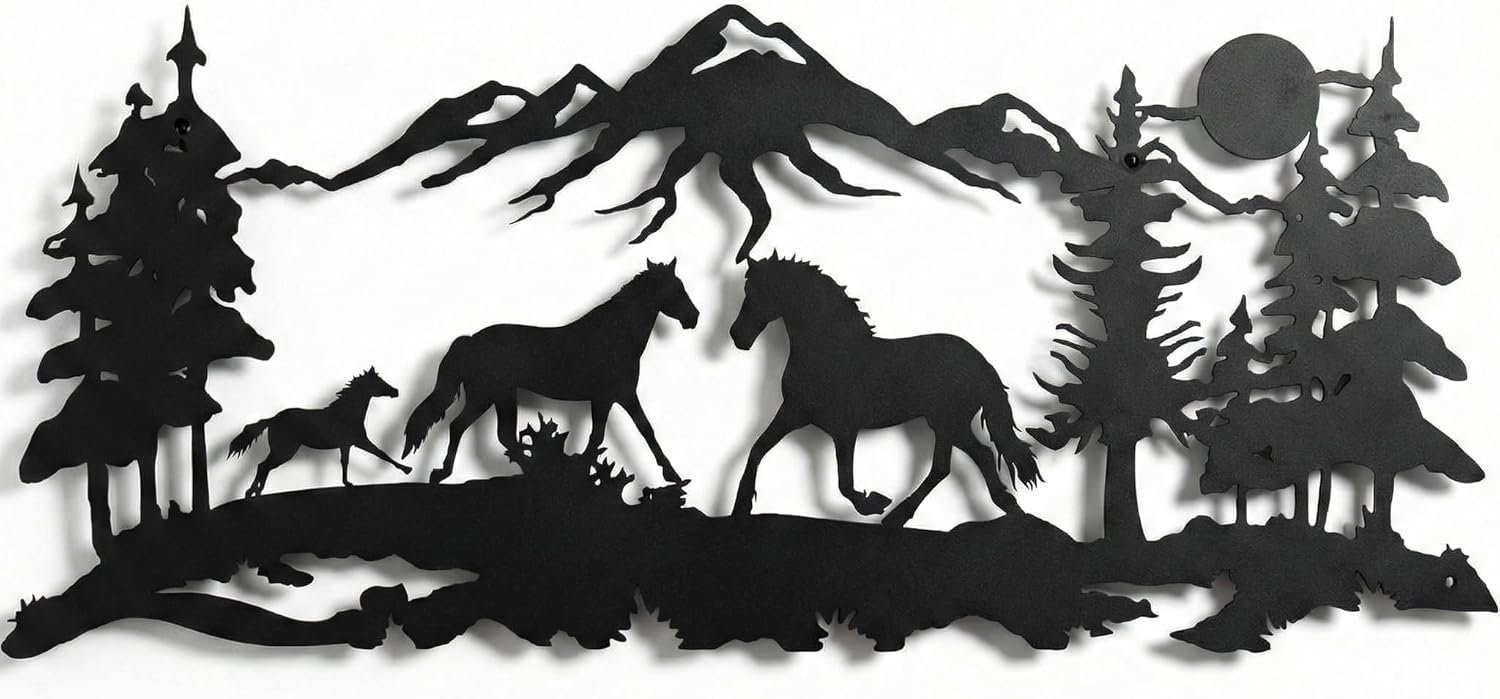 DEKADRON Metal Wall Decor, Horse Family,Home Decoration,Wall Sign, Metal Wall Art, Interior Decoration, Indoor Outdoor Hangings (*47" W x 20" H / 118x52 cm)