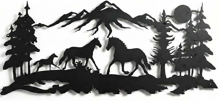 DEKADRON Metal Wall Art Decor, Horse Family, Home Decoration, Wall Sign, Interior Decoration, Indoor Outdoor Hangings 40" W x 17" H / 100x44 cm