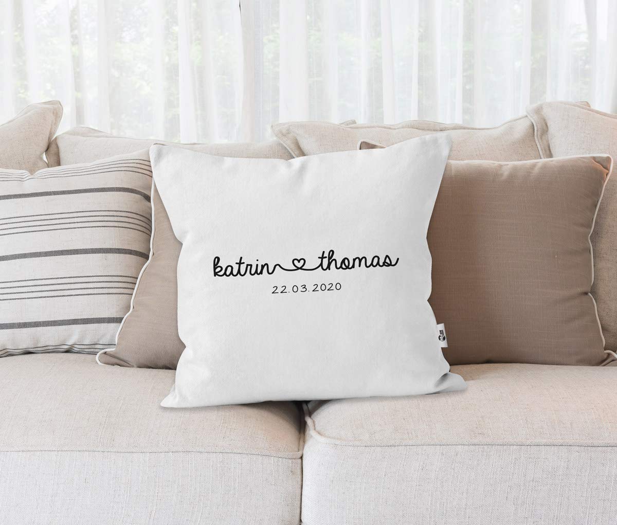 Personalisierbares Hochzeitskissen 40x40 Cm – Mit Camping-Bus Motiv, Aus Baumwolle, Ohne Füllung