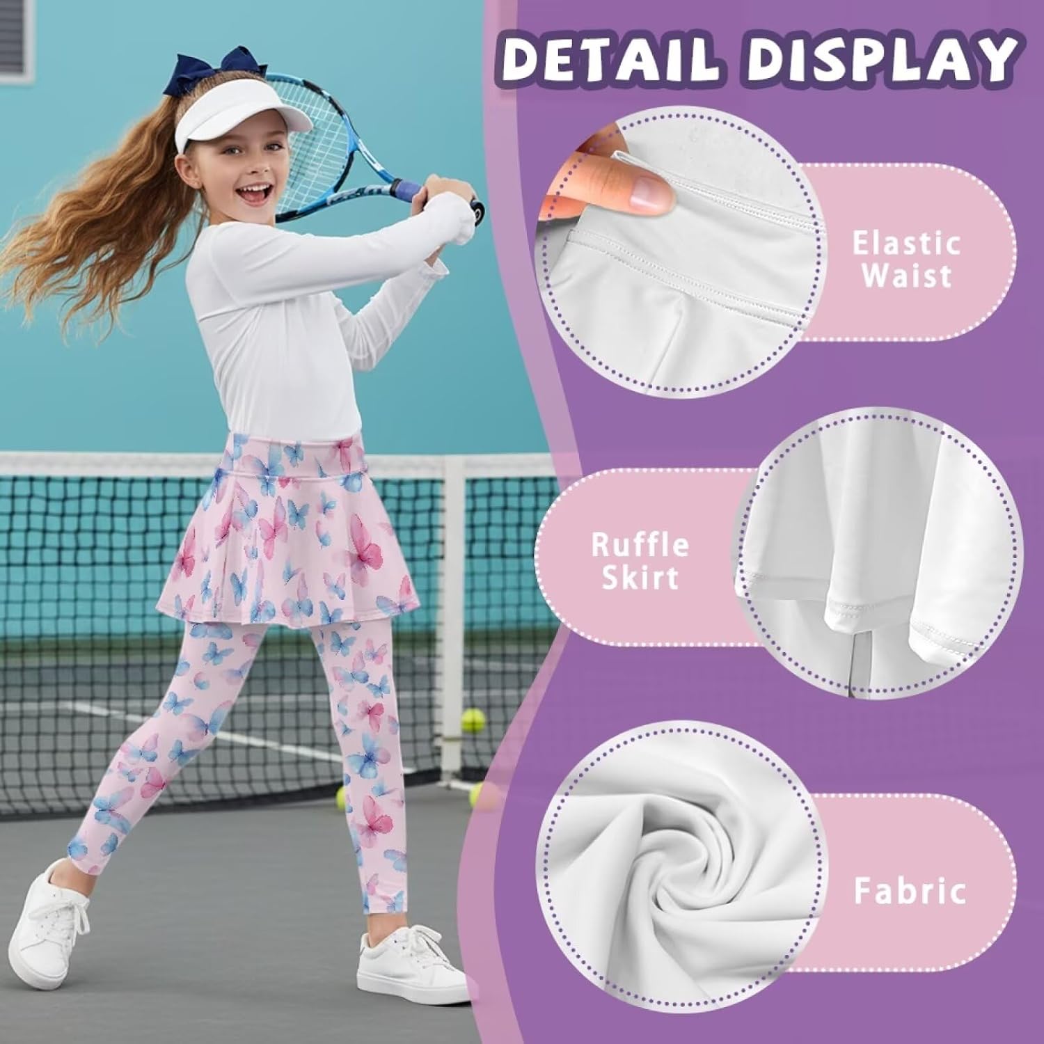 Girls Leggings Size 5-14 Skirt Pants Stretchy Leggings for Girls High Waisted Casual Pants with A-Line Skirts