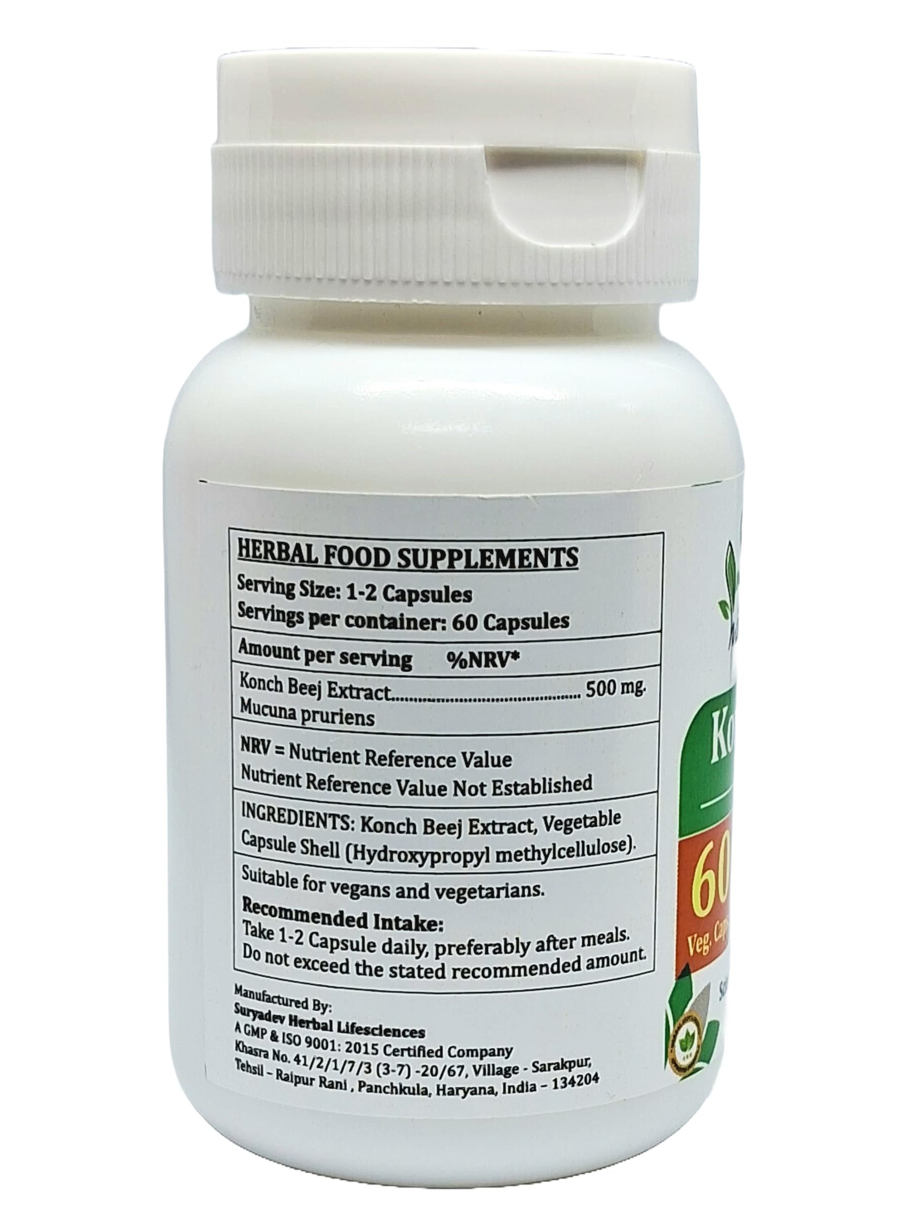 Konch Beej (Mucuna Pruriens) Extract Capsules | 100% Herbal & High Potency | 500 mg. | Supports Strength, Stamina & Vitality | Pack of 60 Veg. Capsules — Amazon image 2