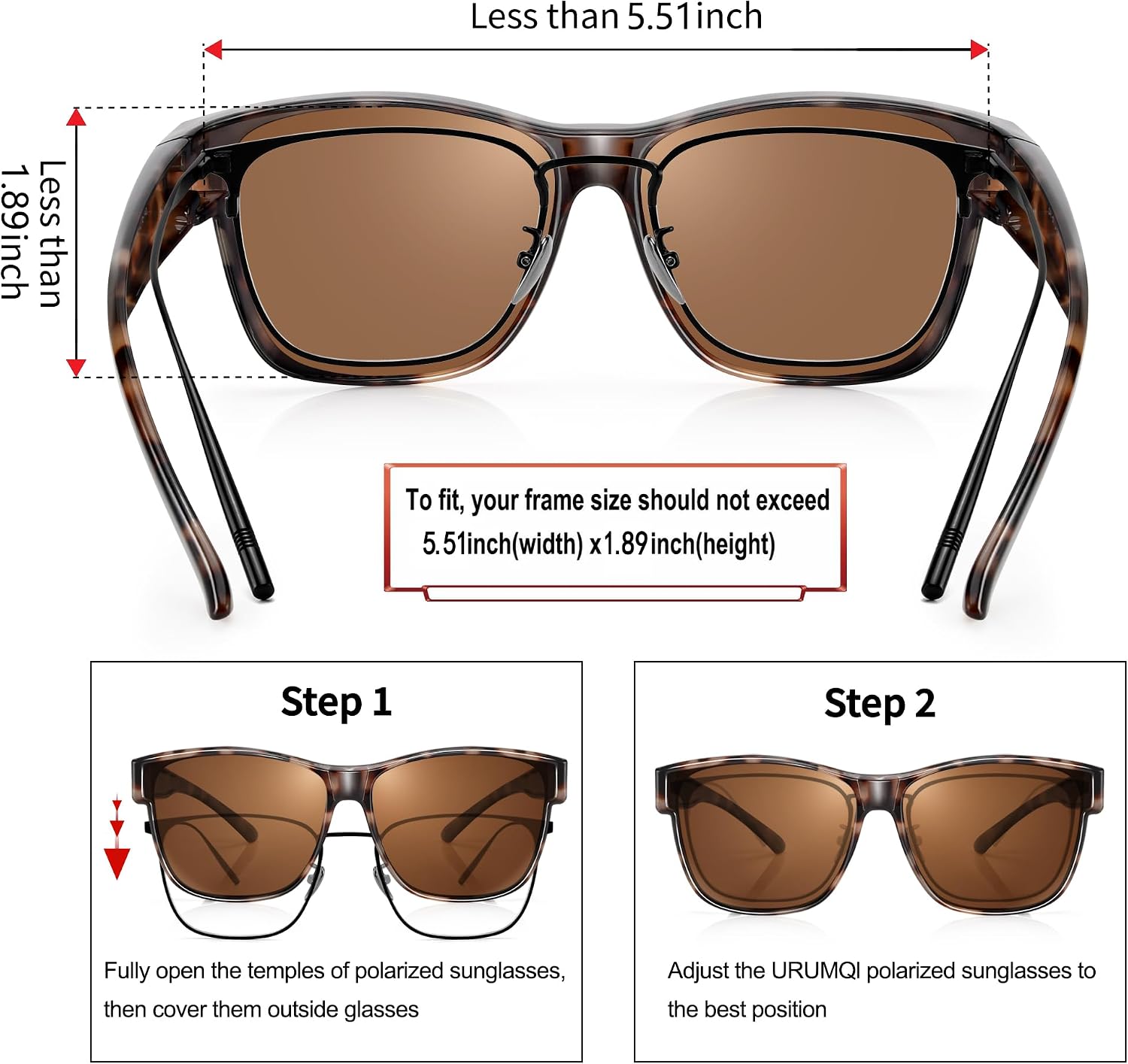 URUMQI Polarized Sunglasses Fit Over Glasses for Men Women, Oversized Square Sun Glasses UV400 Protection