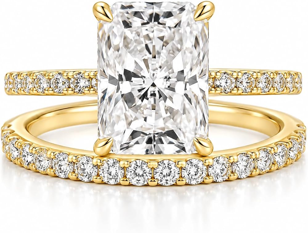 Effinny GRA 인증 3.5ct 래디언트 컷 모이사나이트 결혼 반지 세트 — 사진 1