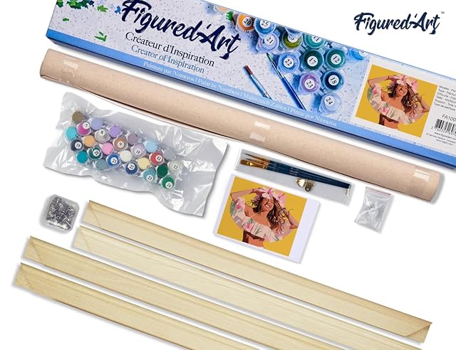 Foto 5 de 7 de Figured'Art Pintar por Numeros Adultos Chica alegre - Manualidades pintura acrilica Kit Cuadro DIY completo