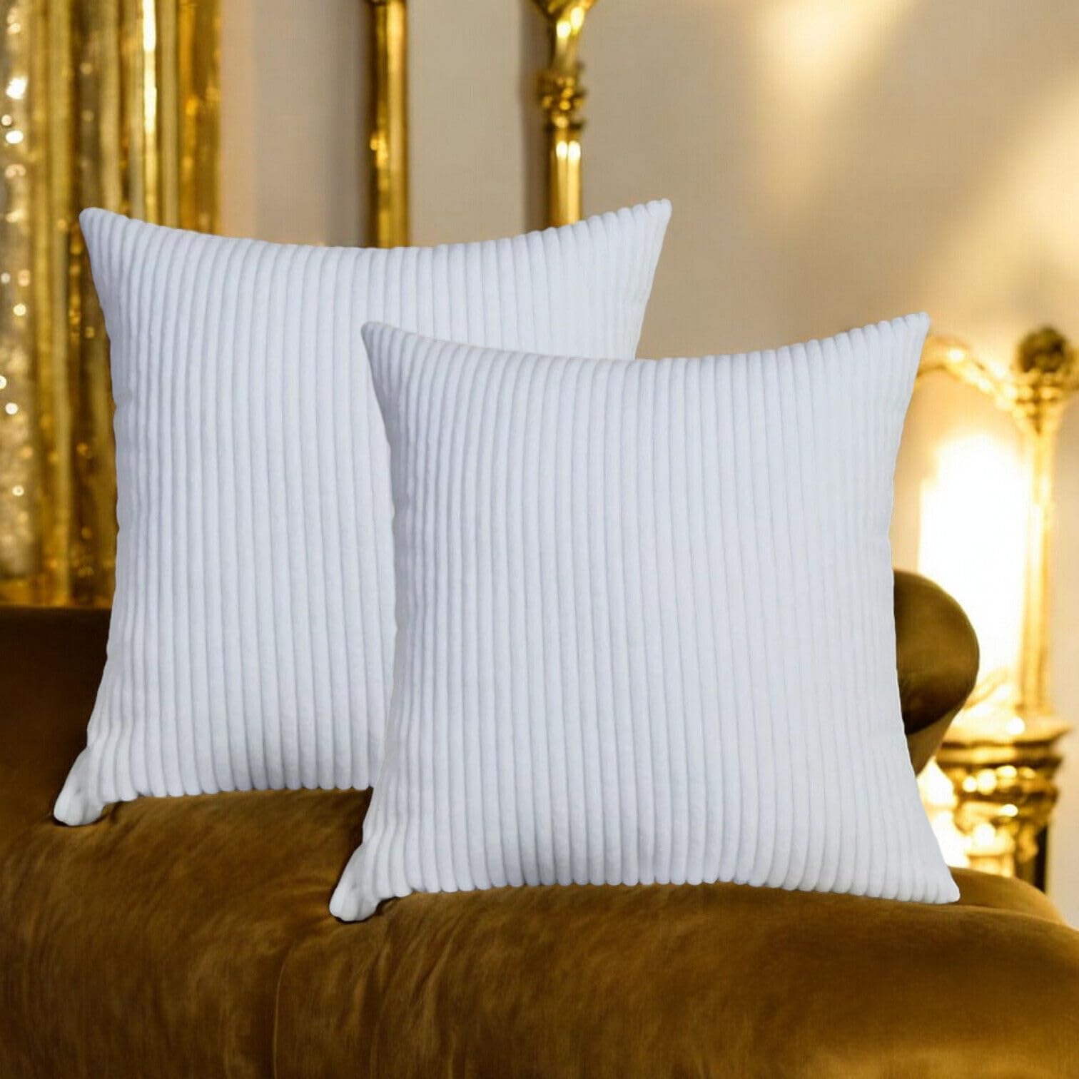 Seechoo Corduroy Cushion Covers, Set of 4, 40 x 40 cm, Plain Soft Striped, Assorted Colours (White), 40 x 40 cm (Pack of 4) - Image 3