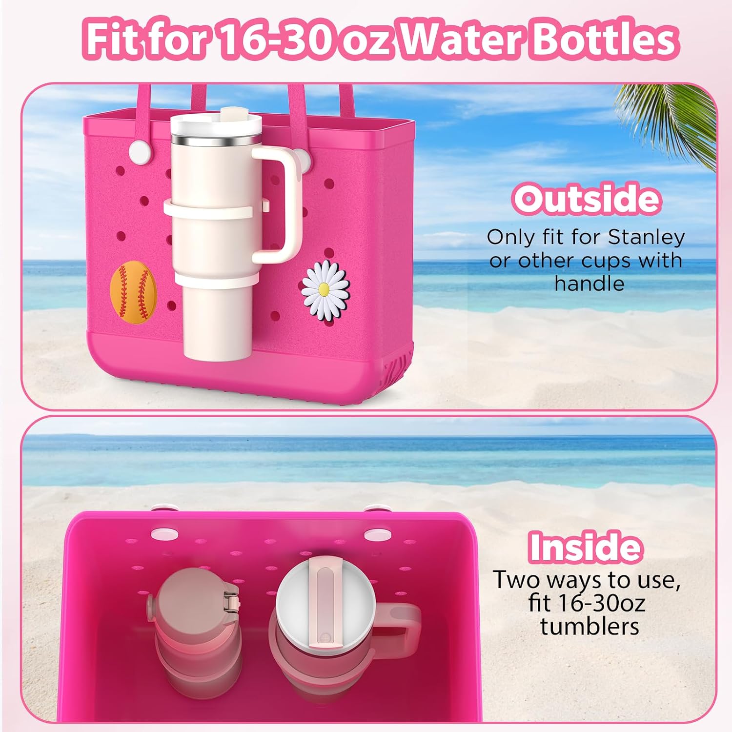 OUTXE 2 Pack Cup Holder & 2 Charms for Bogg Bag, Fits 16-40oz Stanley image 4
