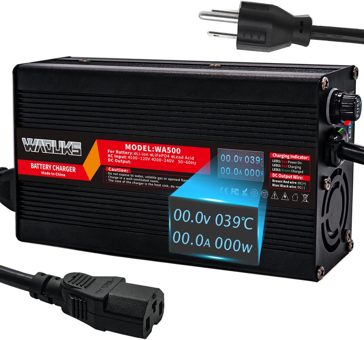 87.6V 5A LiFePO4 Battery Charger with OLED Display Usd for 24S 72V 76.8V LiFePO4 Battery Smart Fast Charger