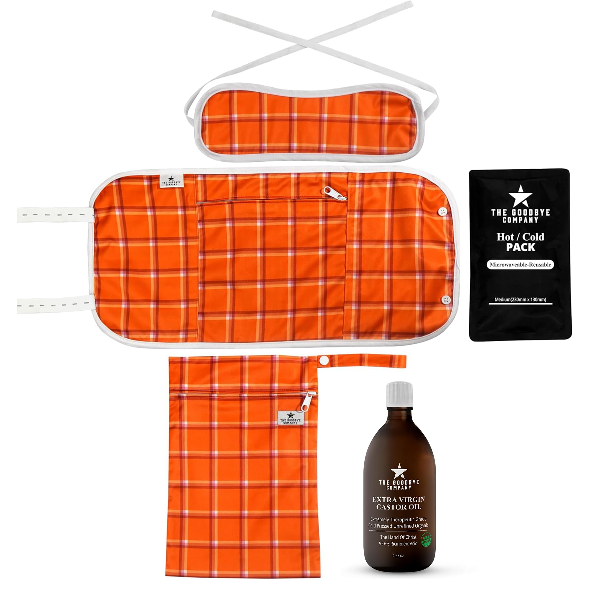 Castor Oil Pack Wrap – All-in-One Kit for Pain Relief, Liver Detox & Wellness – Includes 2 Organic Cotton Flannel Wraps, Hot & Cold Pad, Carry Bag & 100% Pure Extra Virgin Castor Oil 4.25oz