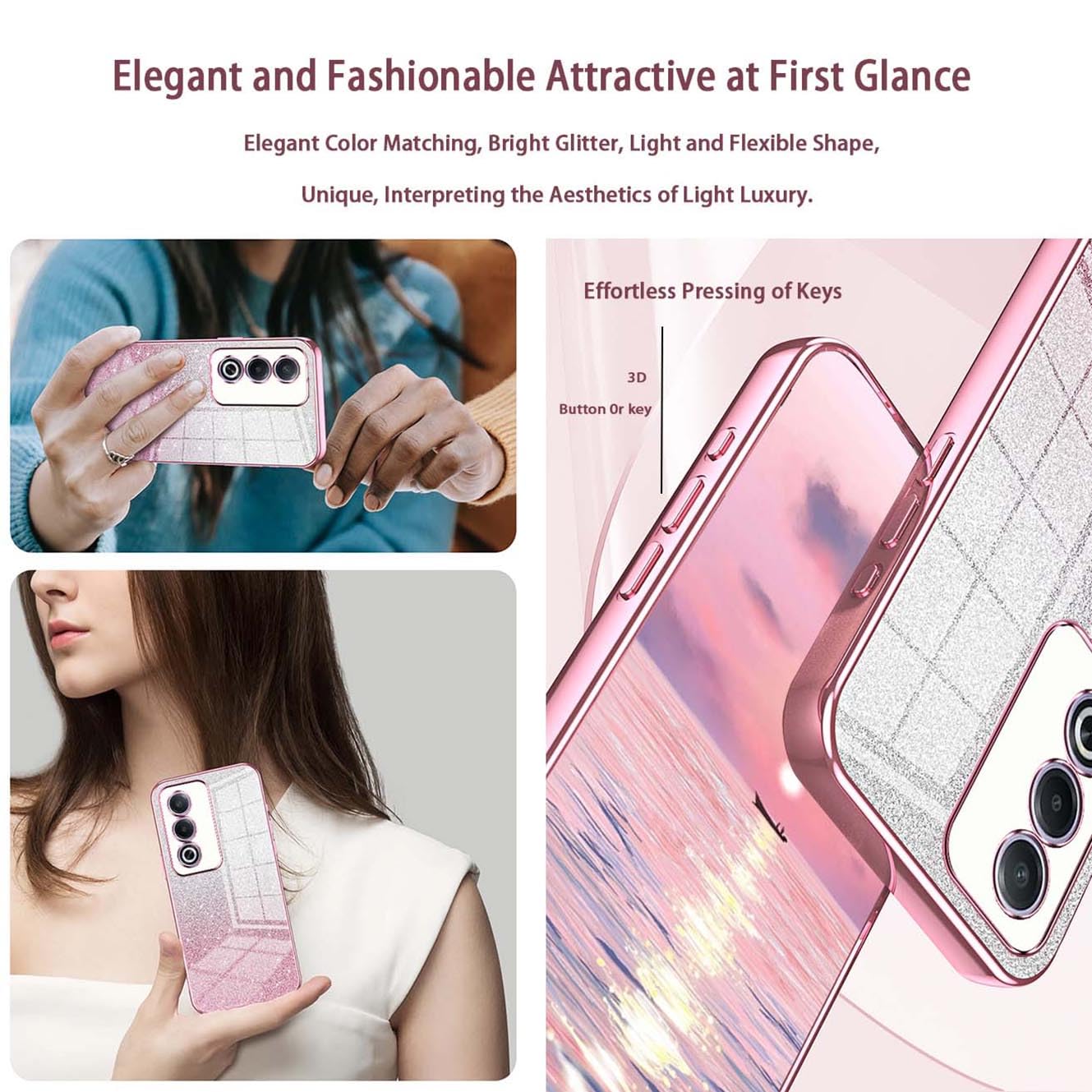 For OPPO A38 4G Plated Gradient Glitter Butterfly Holder TPU Phone Case(Pink