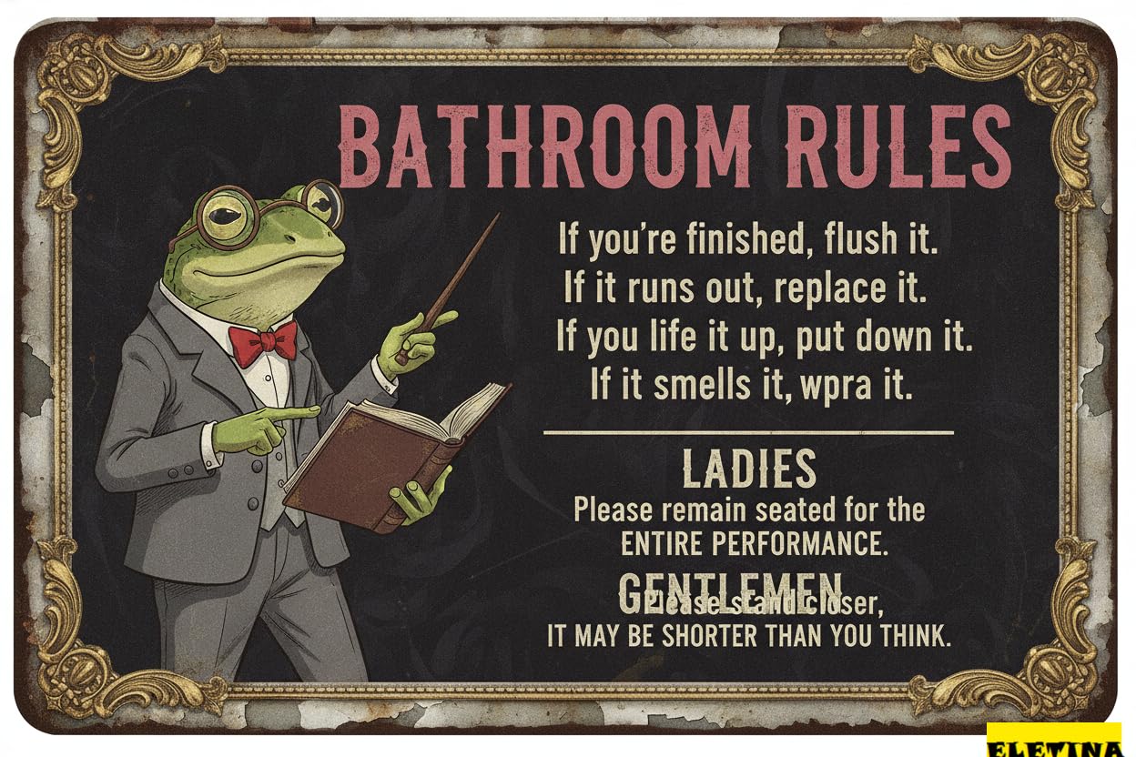 Tin Sign for Man Cave Funny Frog Metal Frog Bathroom Decor Poster,frog Decorationsbathroom Rules Decoration Wall Art Aluminum S 8x12 In Private Property Decorative