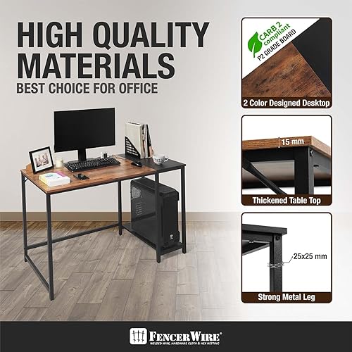 Miniatura 6 de Fencer Wire Escritorio para computadora de oficina en casa de 47 pulgadas con estantes de almacenamiento de 2 niveles, escritorio de estudio,