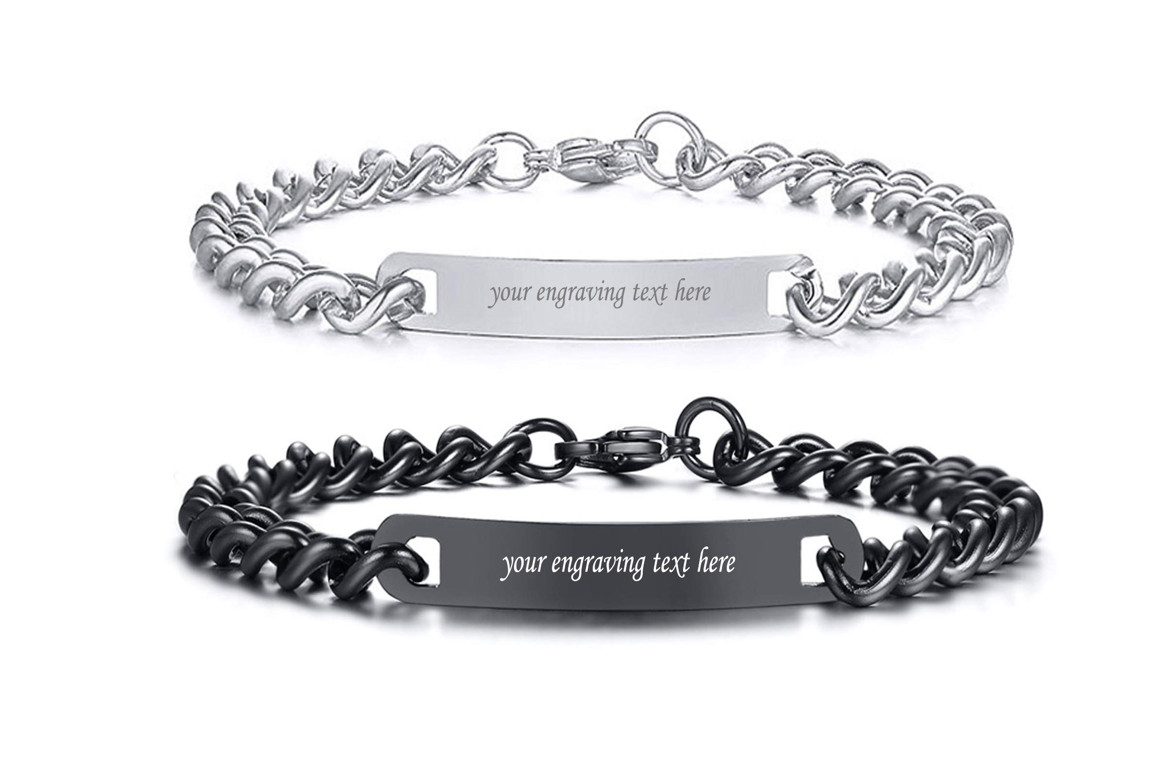 VNOXCustomizable Bracelets Link Bracelets Personalized Engraved Couple Bracelets BFF Brother Sisters Bracelets Family Bracelets