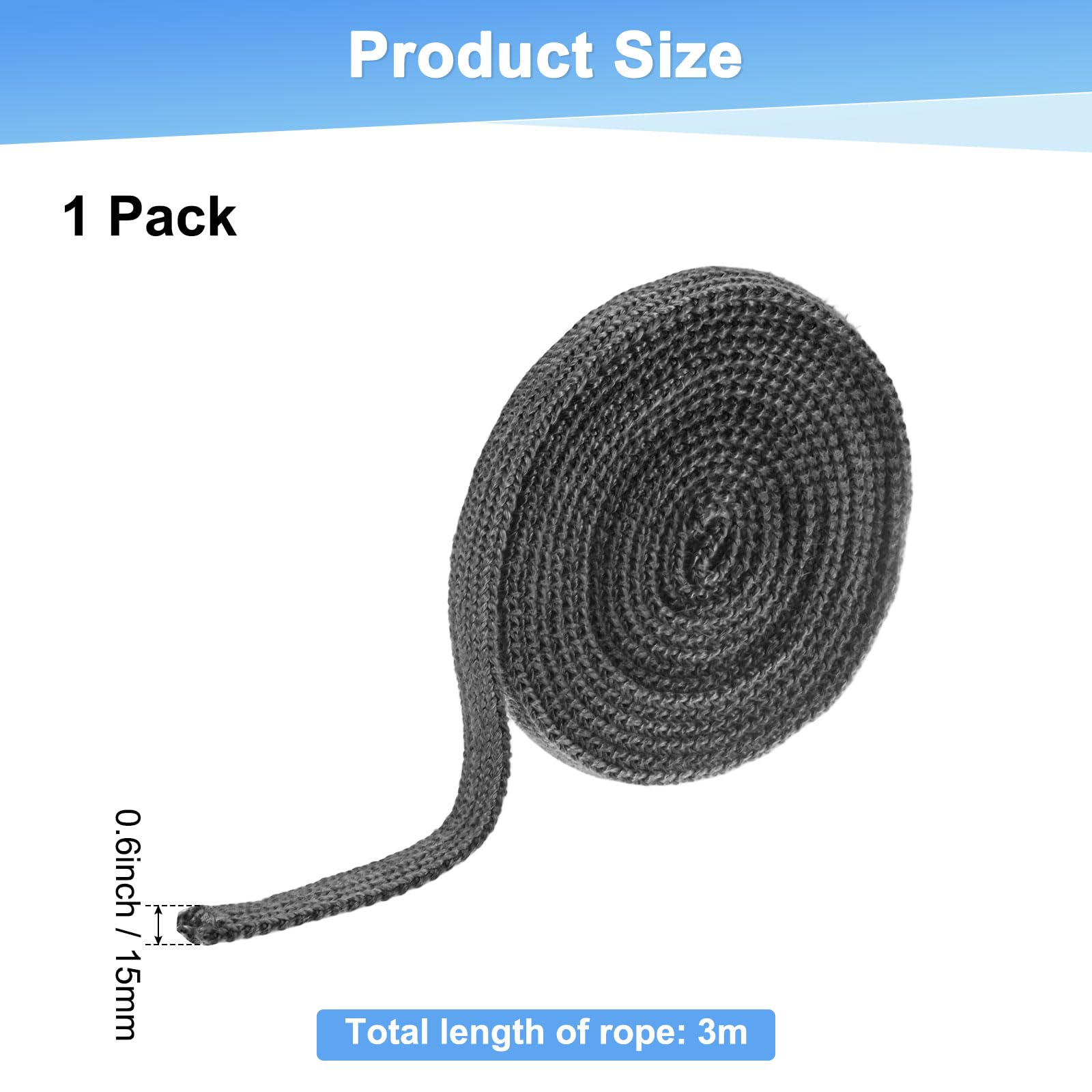 M METERXITY Wood Stove Gasket, 3/5" x 118.1" Wide Fiberglass Seal Rope Gasket Rope Replacement for Fireplace Door/Wood Stoves - Image 2