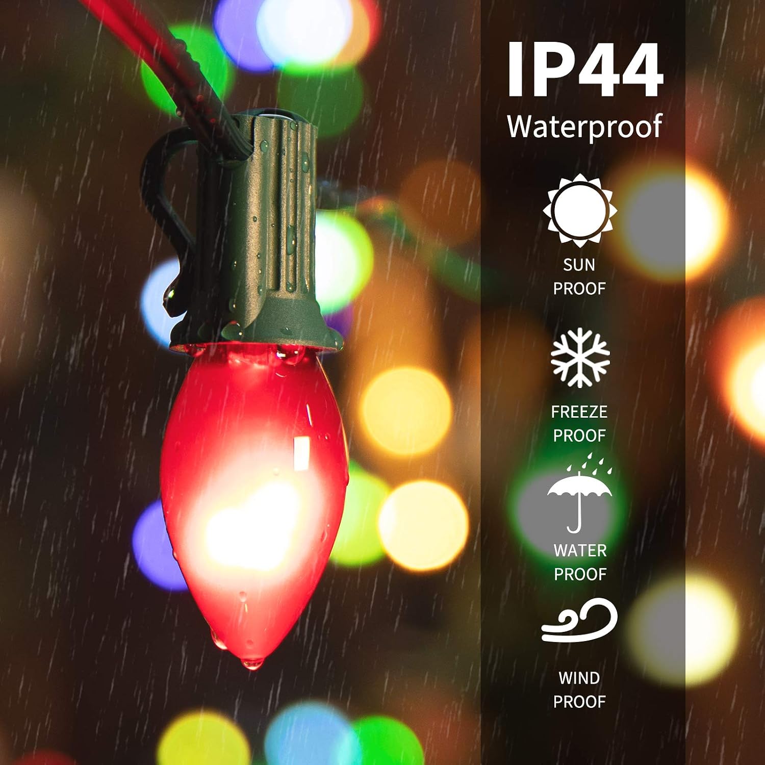 C7 Multicolor Christmas Replacement Bulbs 25 Pack Ceramic Multi Color String Lights Opaque Replacement Bulbs for Christmas Patio Fence Roofline, C7 or E12 Base, 5 Watt