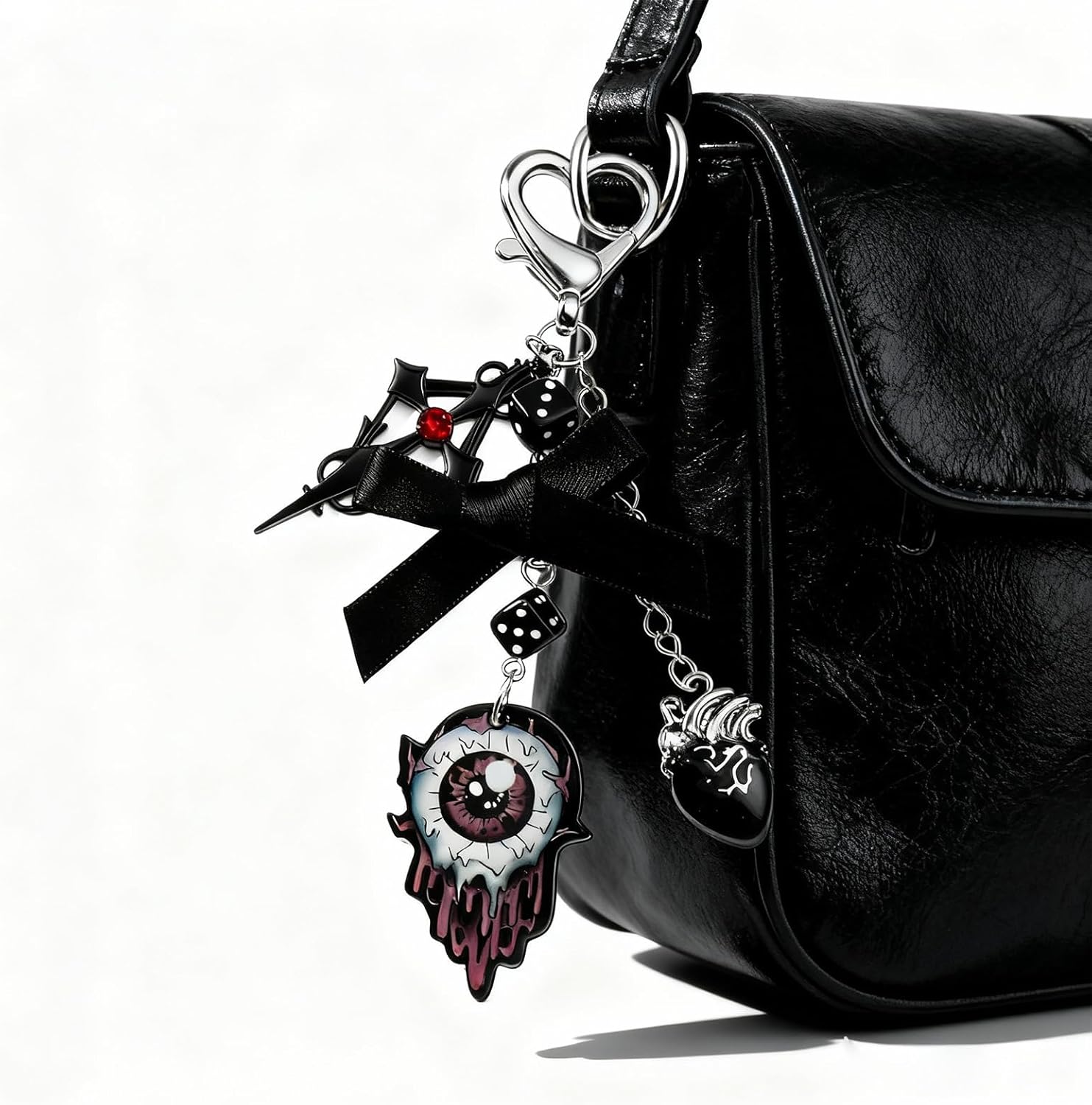 Angyape Halloween Keychain Y2k Goth Keychain Purse Bag Charms for Handbags Dice Bow Eye Cross Accessories Gifts for Women - Image 3