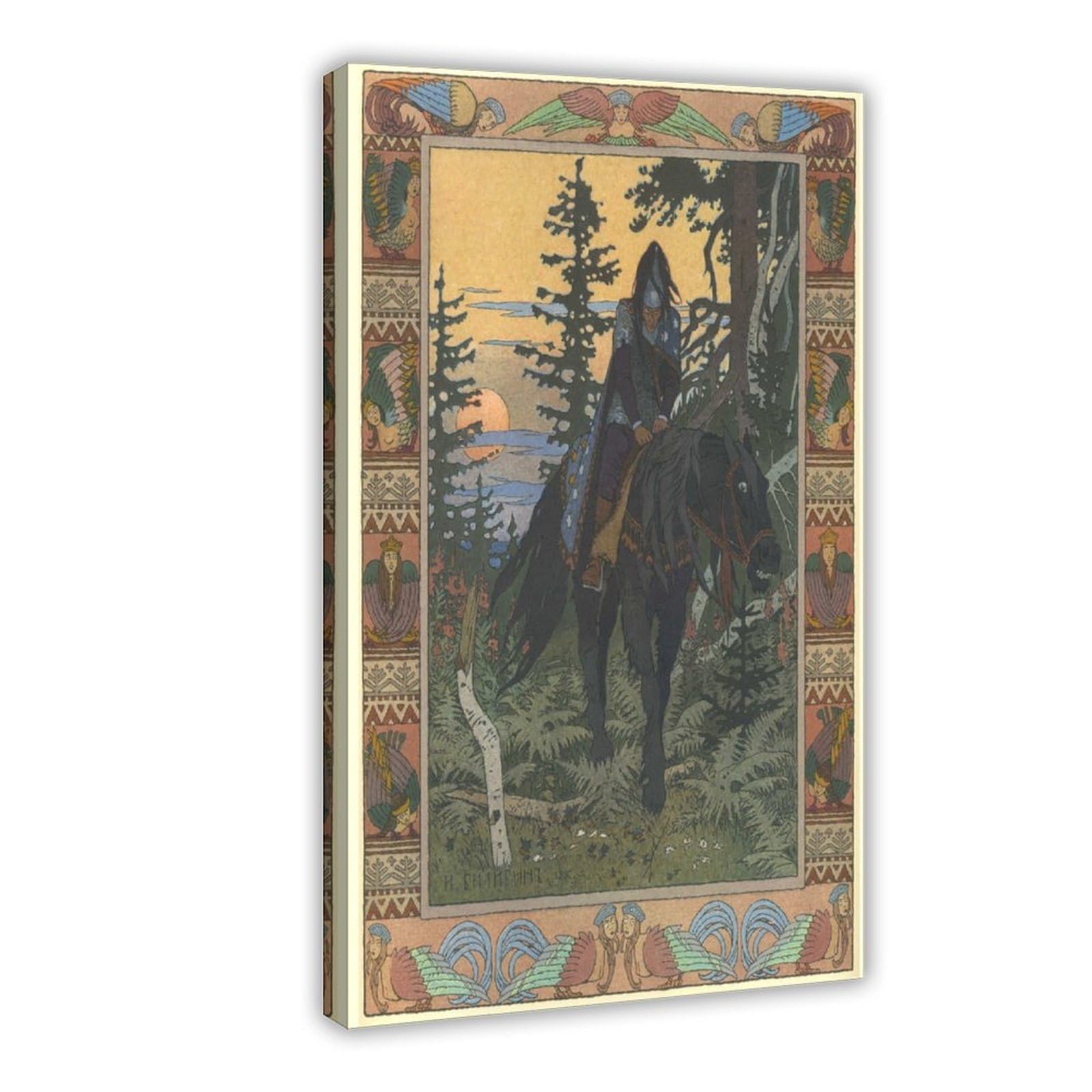 WCYB Black Horseman - Ivan Bilibin Prints Posters Canvas Deco Paintings Wall Art For Office Hangable Frame 12" L X 18" W