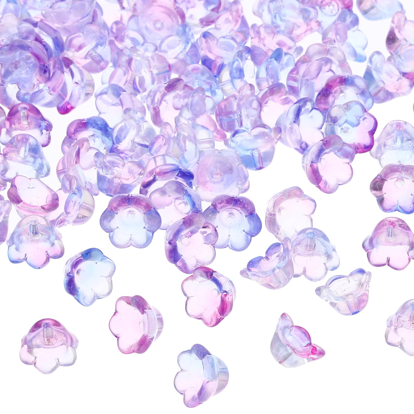 PATIKIL Glass Trumpet Flower Beads, 200 Pcs Gradient Flower Bead Charm for DIY Craft Decorations Blue, Purple