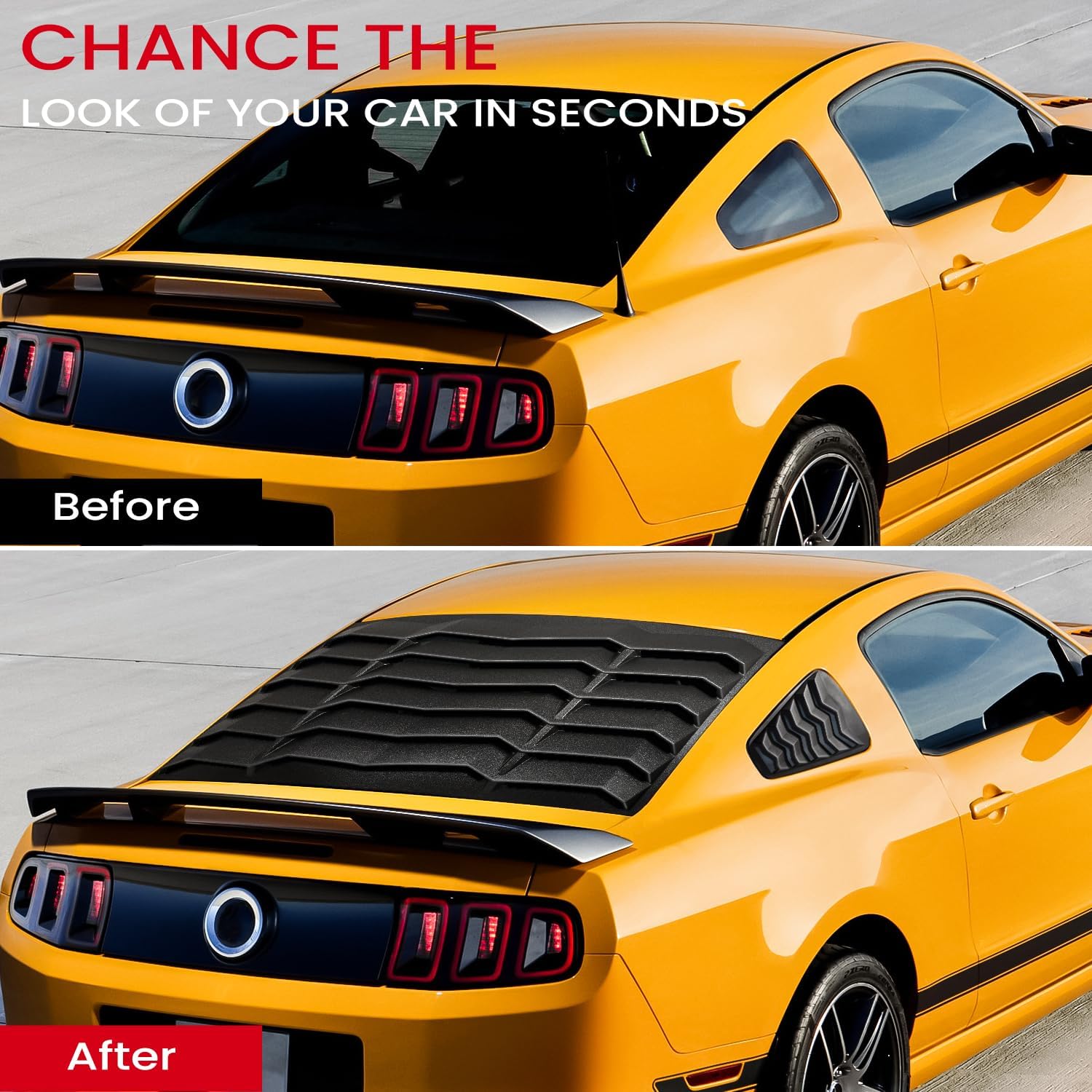 Danti Rear and Side Window Louvers Windshield Sun Shade Cover for Ford Mustang 2005 2006 2007 2008 2009 2010 2011 2012 2013 2014 GT Lambo Style Matte Black