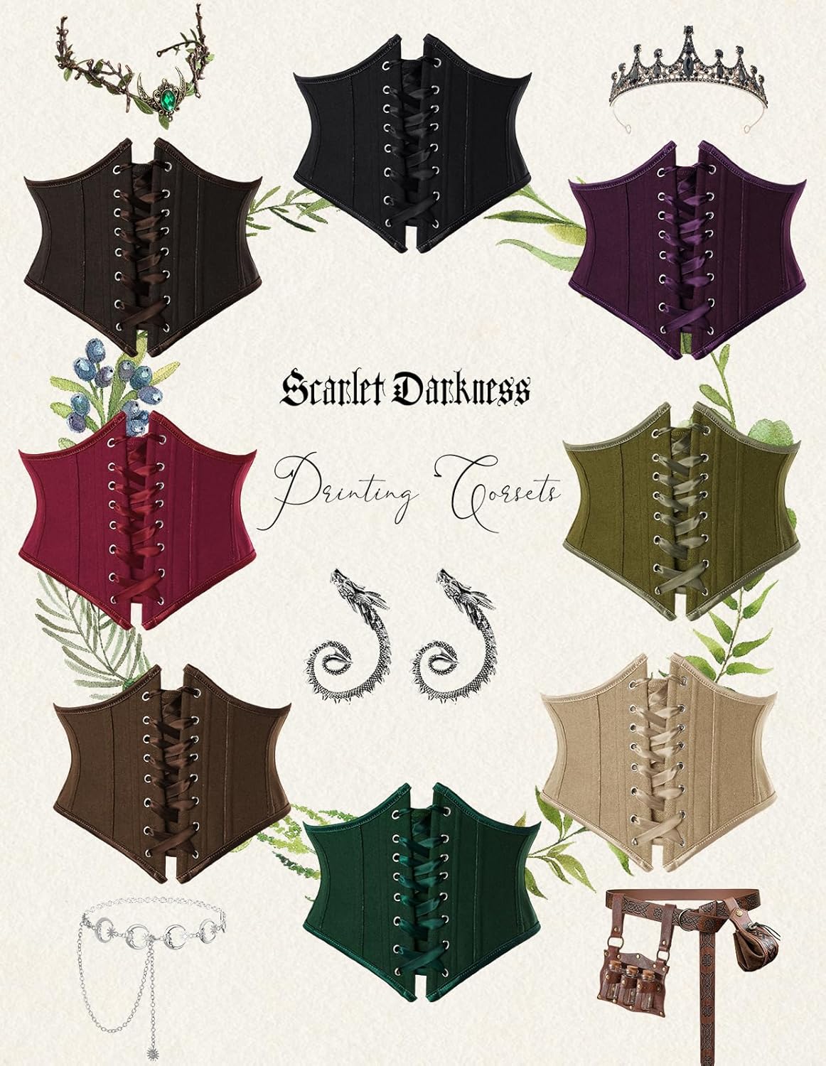 Scarlet Darkness Women's Corset Belt Renaissance Corset Lace Up Underbust Boned Waist Belts - Image 7