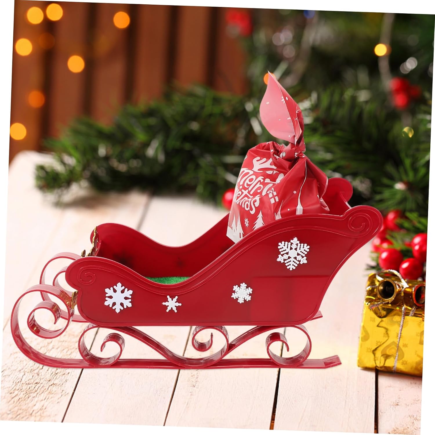 Santa Sleigh Toy Desktop Decor Plastic Xmas Ornament