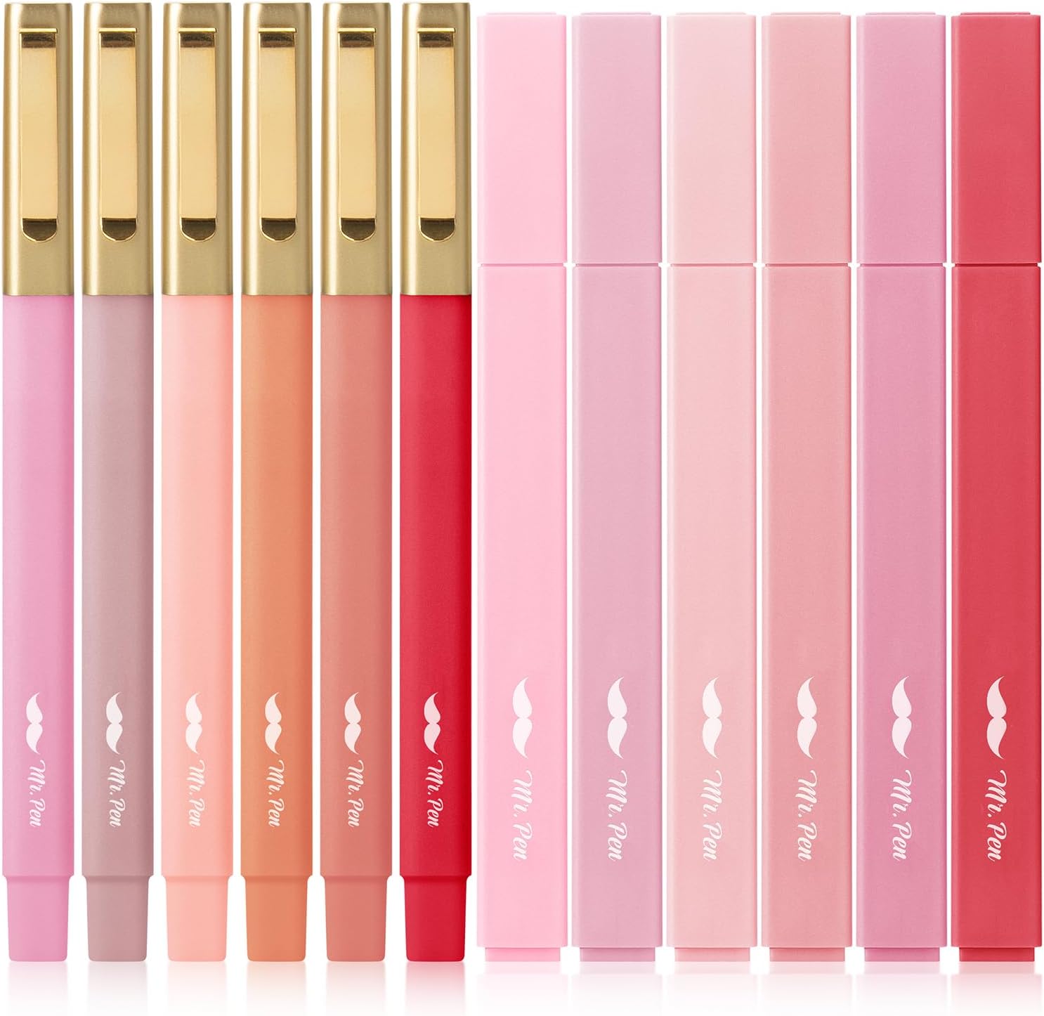 Mr. Pen- Aesthetic Highlighters and Ballpoint Pens No Bleed, 12 Pack, Shades of Pink, Bible Highlighters and Pens No Bleed, Fast Dry and No Smear for Bible Journaling, Planner, School Supplies