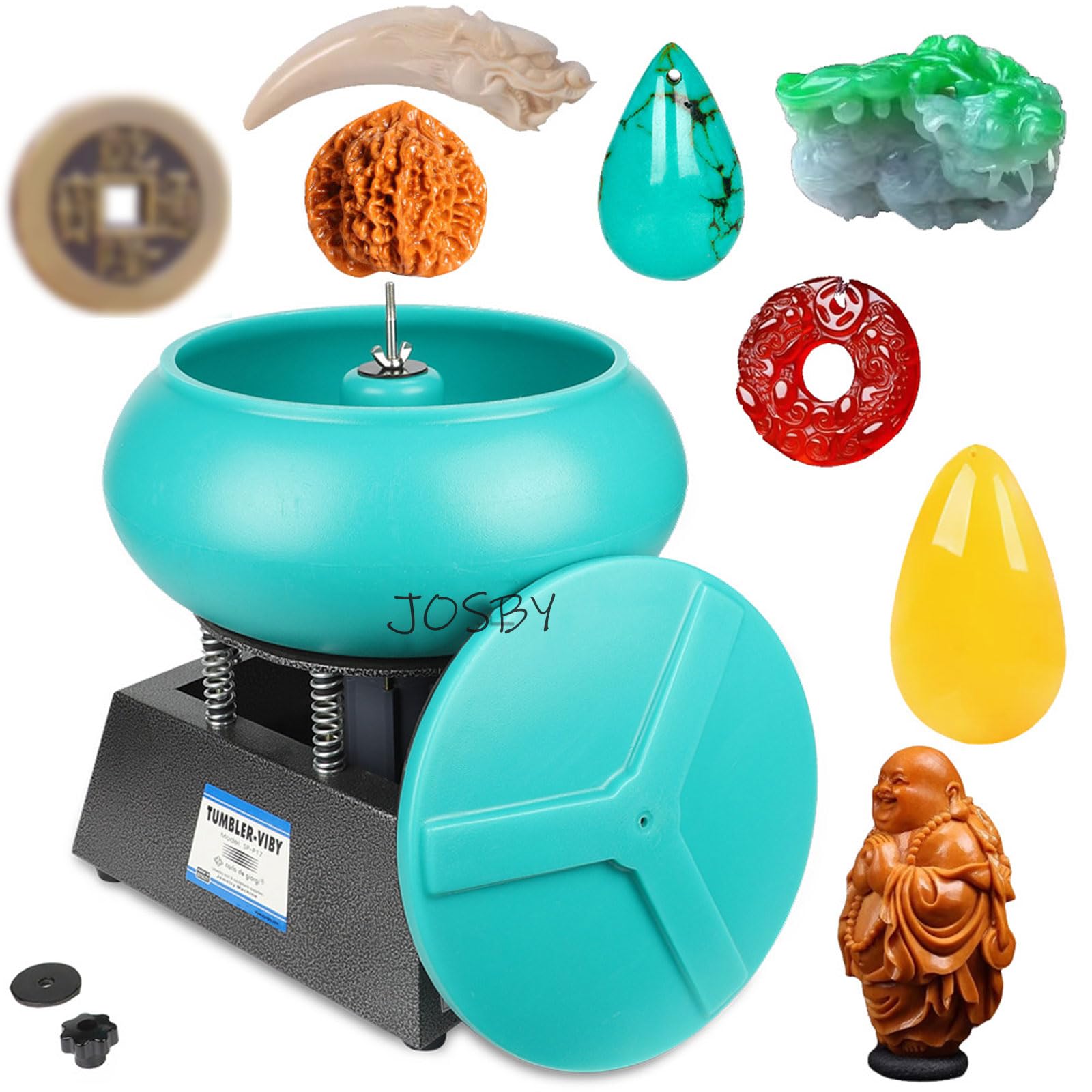 JOSBY Polisseuse vibrante 12 L, polisseuse vibrante 17 Pouces, Tambour de Polissage Vibrant 250 W, kit de Polissage Professionnel, Accessoires de Bijouterie, pour Le meulage de la Surface des pièces