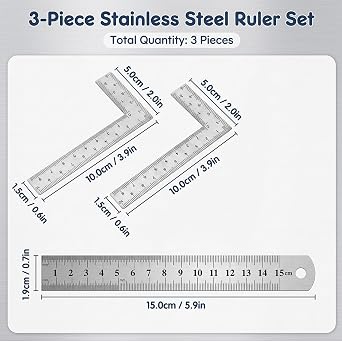 3Pcs Framing Square, Right Angle Ruler,Ruler for Construction, Straight Edge with Measurement Scales,Silvery