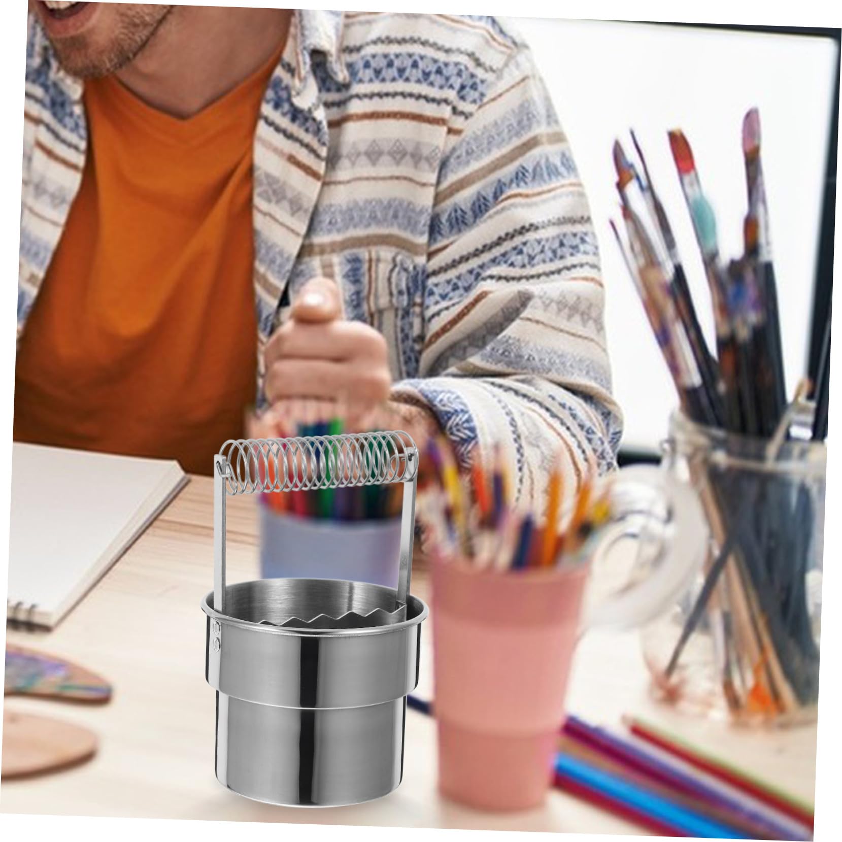 Hohopeti Secchio e Clip Interna per Pennelli Doppio Strato per Lavaggio Pennelli Grande capacità in Acciaio Inossidabile Manico Portatile per Pittura ad Olio