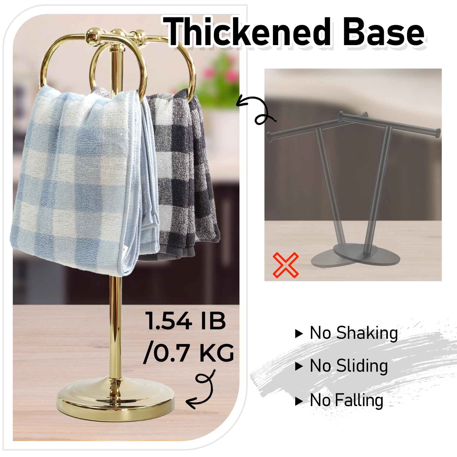 Toallero de Barra Portatoallas de Acero Inoxidable Base Antideslizante de 16 Pulgadas con Anillos Ovalados Dobles para Baño y Cocina