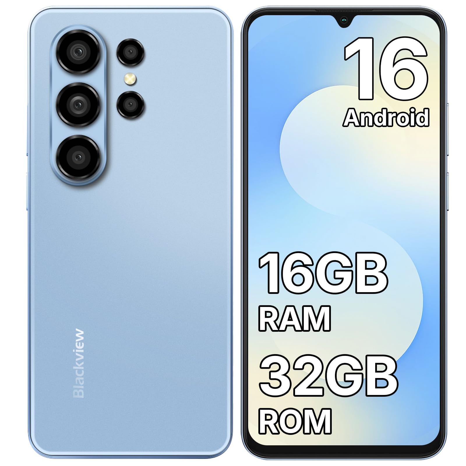 Blackview WAVE 10C Smartphone Offerta Android 16, 6.88", 16GB+32GB/1TB | 32MP+13MP Telefono Cellulare in Offerta, 5000mAh Telefoni, Cellulari e Smartphone 4G Dual SIM/Face ID/3 Slot/3.5mm Jack/OTG