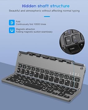 Bluetooth Katlanabilir Klavye, Standlı ve Taşınabilir, Windows iOS Android iPhone ve Tablet ile Uyumlu Seyahat Klavyesi