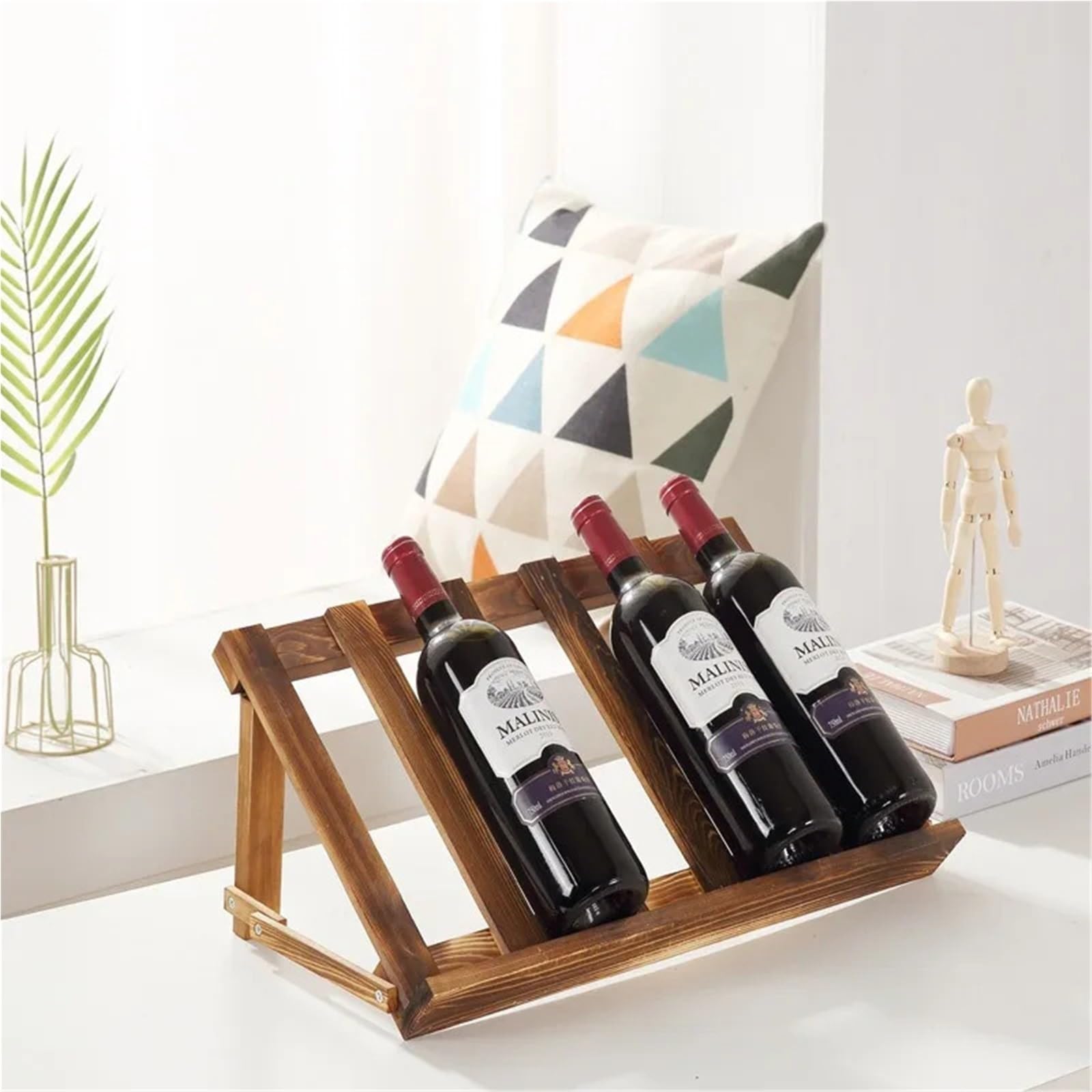 Petit porte-bouteille incliné en bois massif pour décoration de la maison, vin rustique, parfait pour la cuisine et la salle à manger.