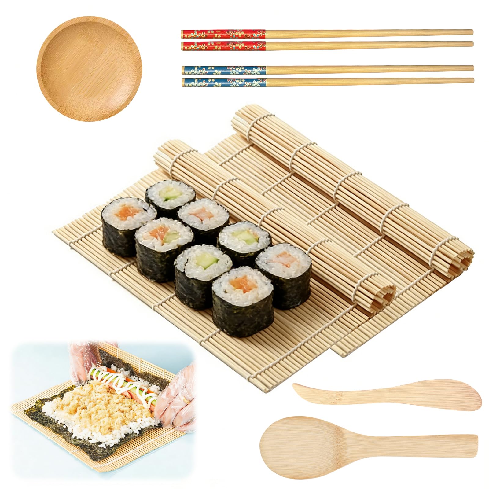 IETWATE Sushi Making Kit Bamboo 7 Pcs Sushi Rolling Mat Rice Spoon, Soy Sauce Bowl, Sushi-Werkzeug Sushi Maker Kit for Beginners Sushi-Gifts DIY Japanische Küche Prefect Home Sushi Tool