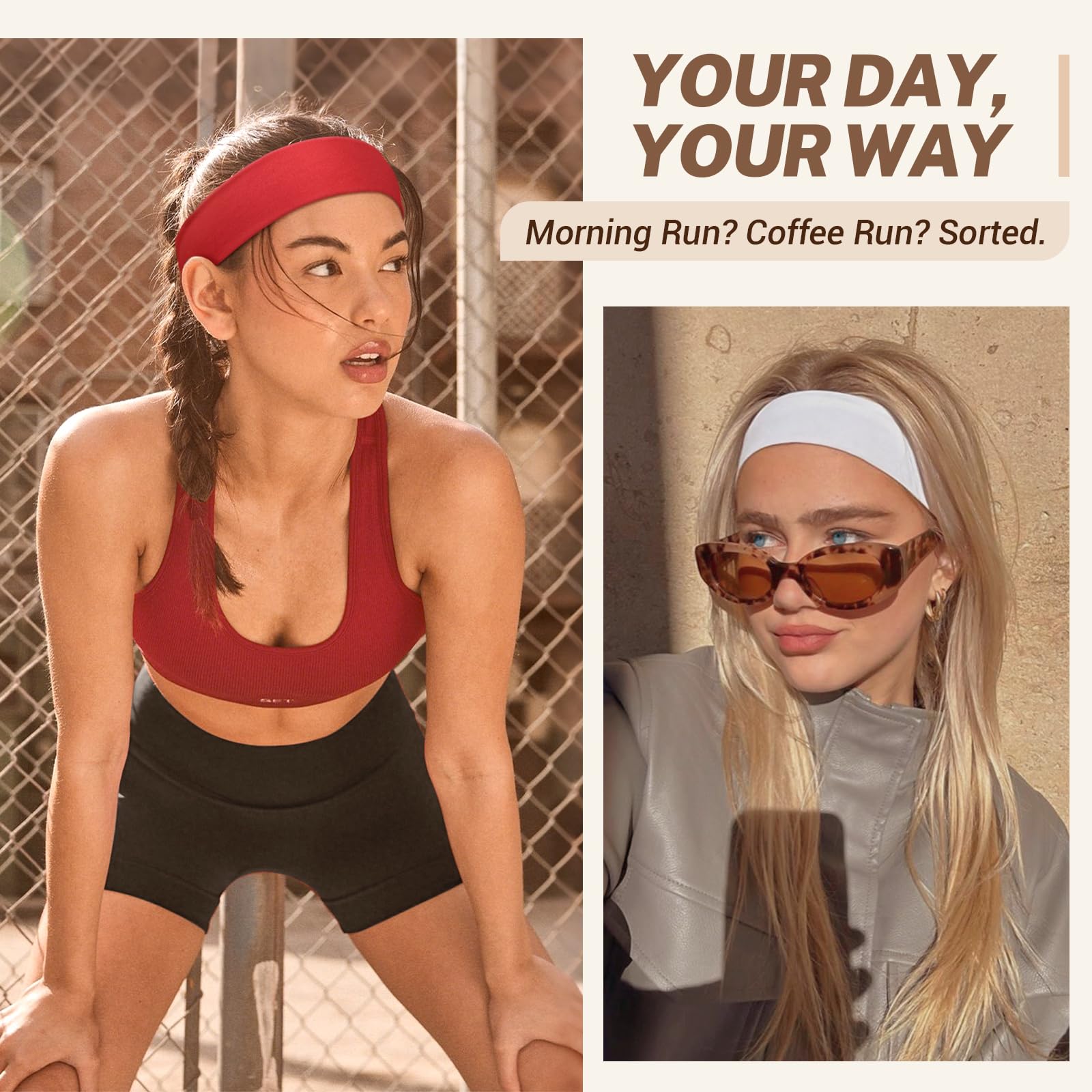 Kavya 6cm Headbands for Women's Hair 8-Pack - Sweat Absorbent & Non-Slip Sport Headbands Unisex for Gym Running Yoga(Black) - Image 3