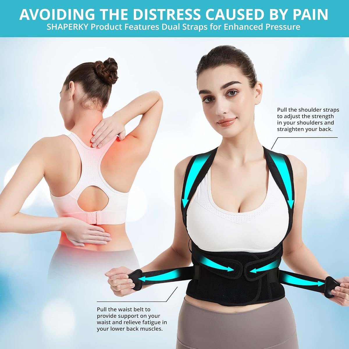 Posture Corrector for Women and Men, Adjustable Full Back Brace Support view 3